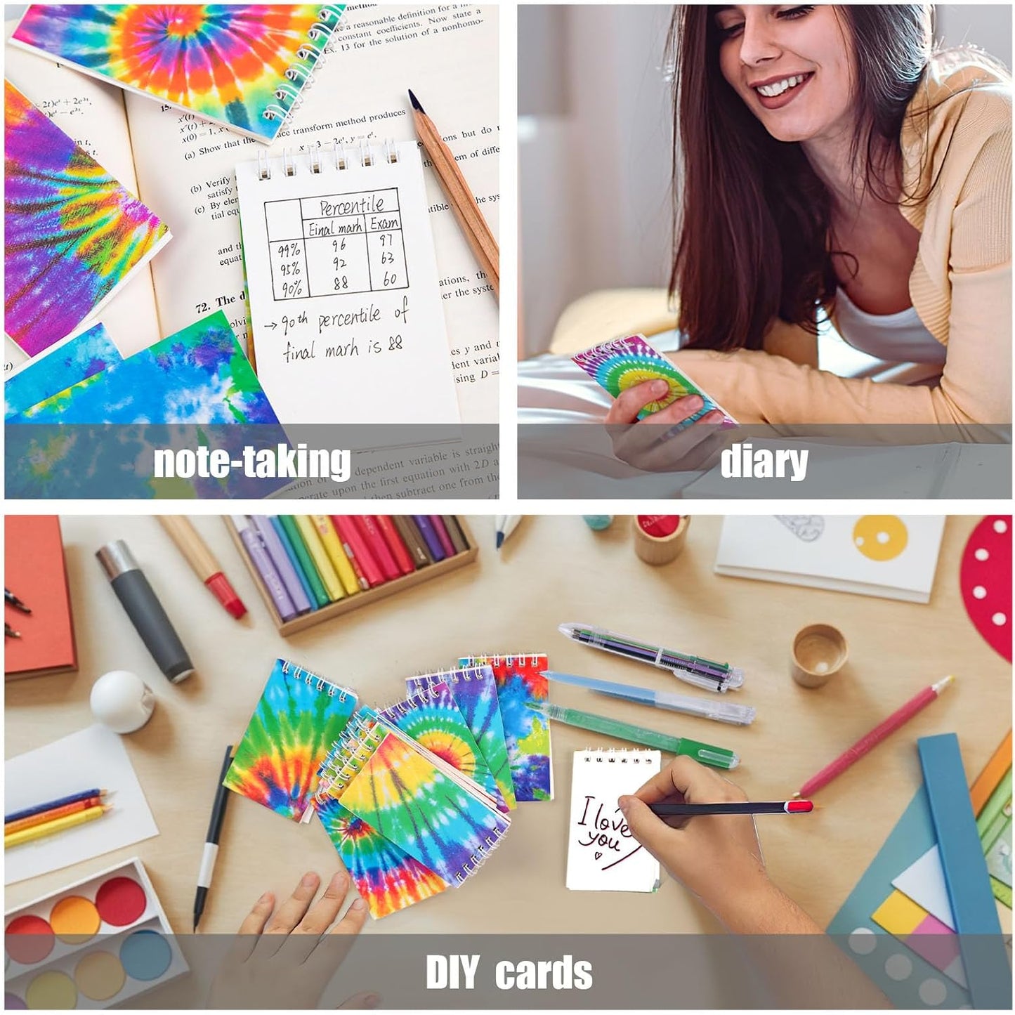 Koogel 24PCS Small Spiral Notebook, Blank Mini Pocket Journal Notebook for Kids Back to School, Tie Dye Style Journal Mini Memo Pads for Tie Dye Birthday Pastel Art Party Favors Gift Supplies