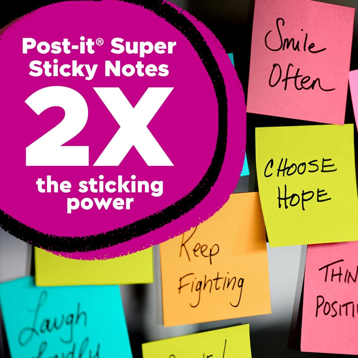 Post-it Super Sticky Notes, 24 Sticky Note Pads, 3 x 3 in., School Supplies, Office Products, Sticky Notes for Vertical Surfaces, Monitors, Walls and Windows, Supernova Neons Collection