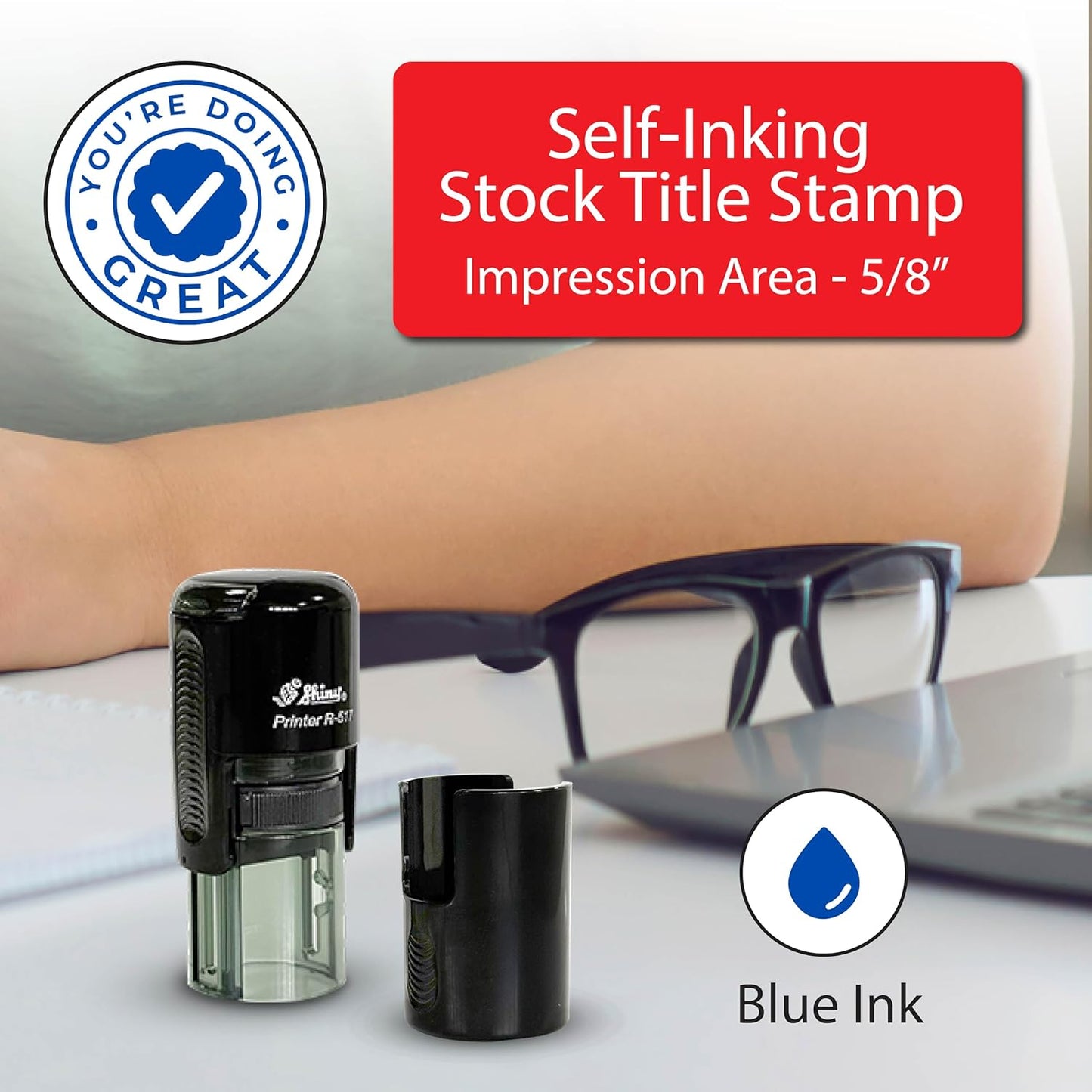 Shiny You're Doing Great Teacher Stamp, Round Self Inking Stamp for Classroom, Blue Ink