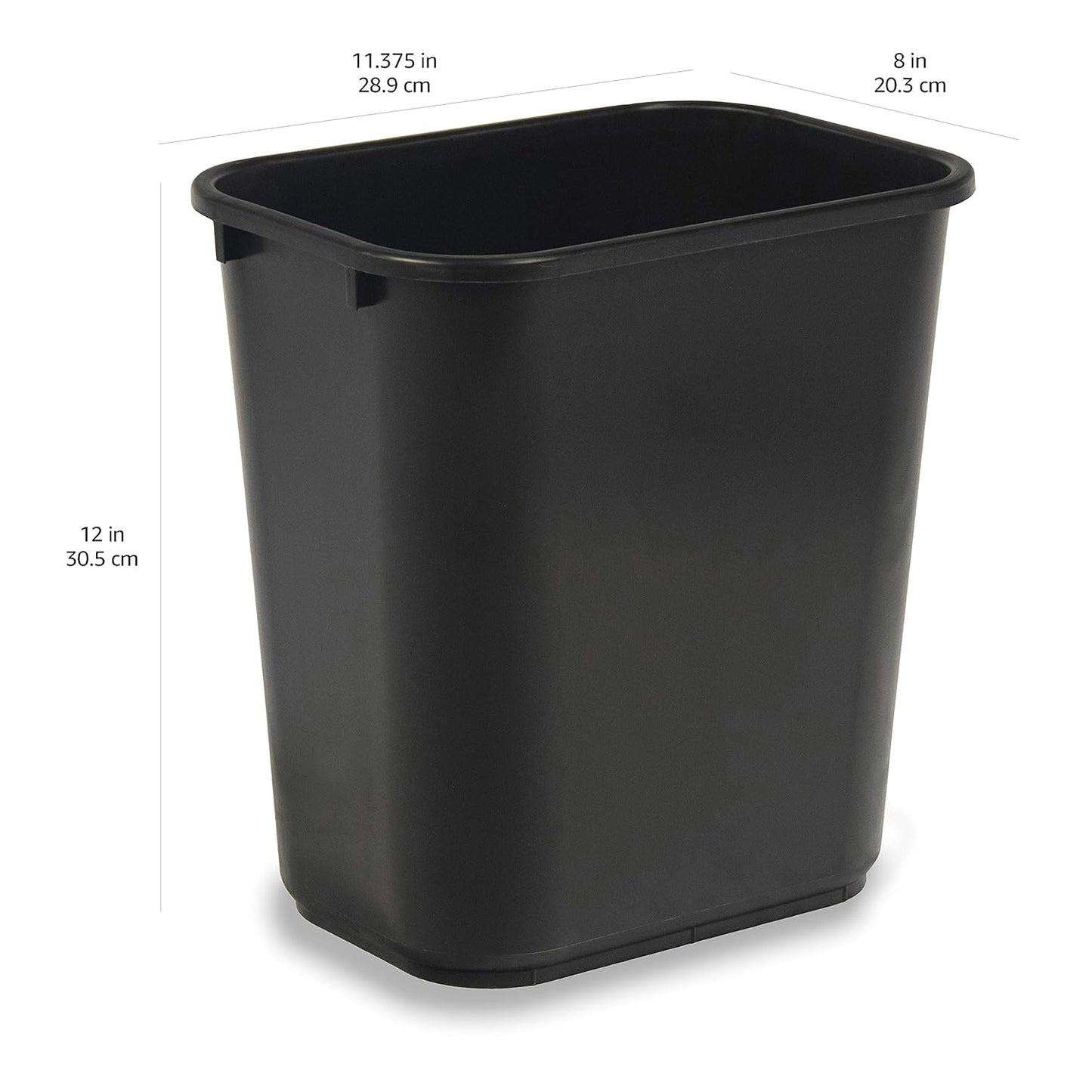 Amazon Basics Small Trash Can, Rectangular Commercial Office Wastebasket, 3 Gallon (Pack Of 2), Black (Previously AmazonCommercial brand)