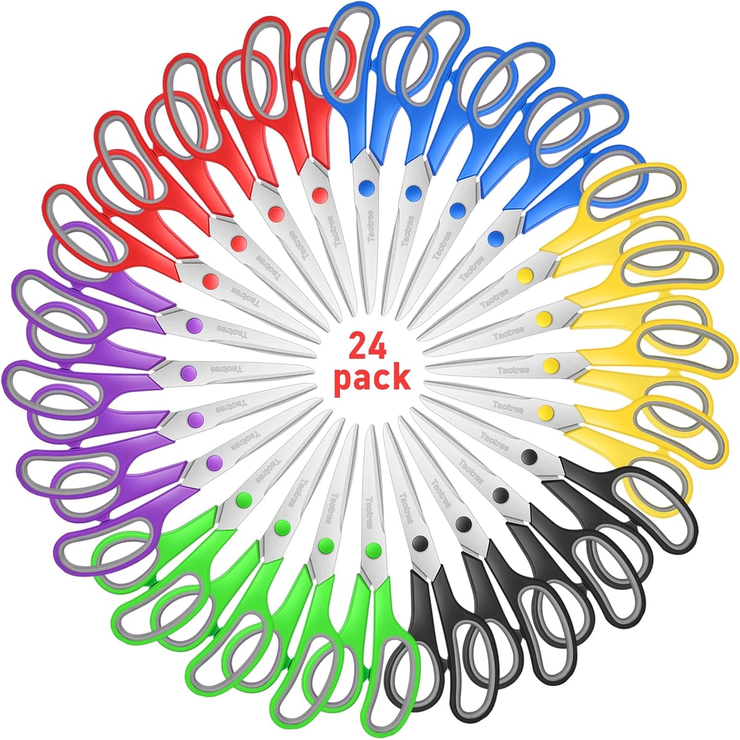 Scissors Bulk Set of 24-Pack, Taotree 8" Scissors All Purpose Comfort Grip Sharp Shears for Office School Supplies, High/Middle School Student Teacher Home Art Craft Sewing Fabric, Scrapbook Supplies