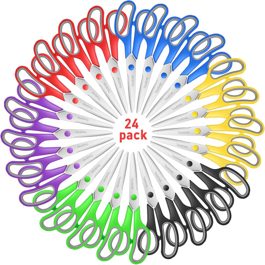 Scissors Bulk Set of 24-Pack, Taotree 8" Scissors All Purpose Comfort Grip Sharp Shears for Office School Supplies, High/Middle School Student Teacher Home Art Craft Sewing Fabric, Scrapbook Supplies