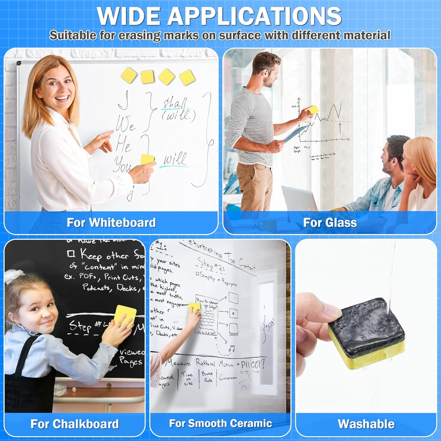 EAONE 48 Pack Dry Erase Eraser, Magnetic Whiteboard Cleaner Mini Chalkboard Cleansers for Classroom, School, Office, Home (Yellow, 1.97 x 1.97 Inch)