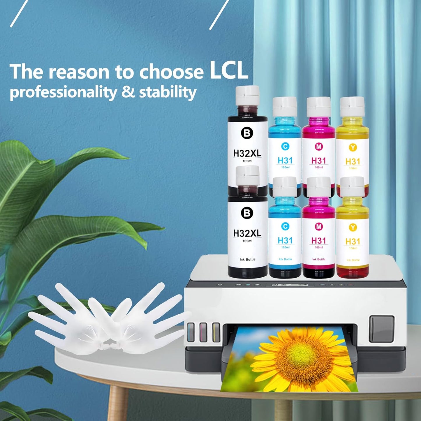 LCL Compatible with HP 31 32XL Ink Bottle Set Replacement for HP Smart Tank 7301 7001 7602 5000 6001 5101 5102 Plus 651 551 455 457 All-in-One Ink-Tank Printer (8-Pack 165ML 32XL Black,100ML 31 Color)