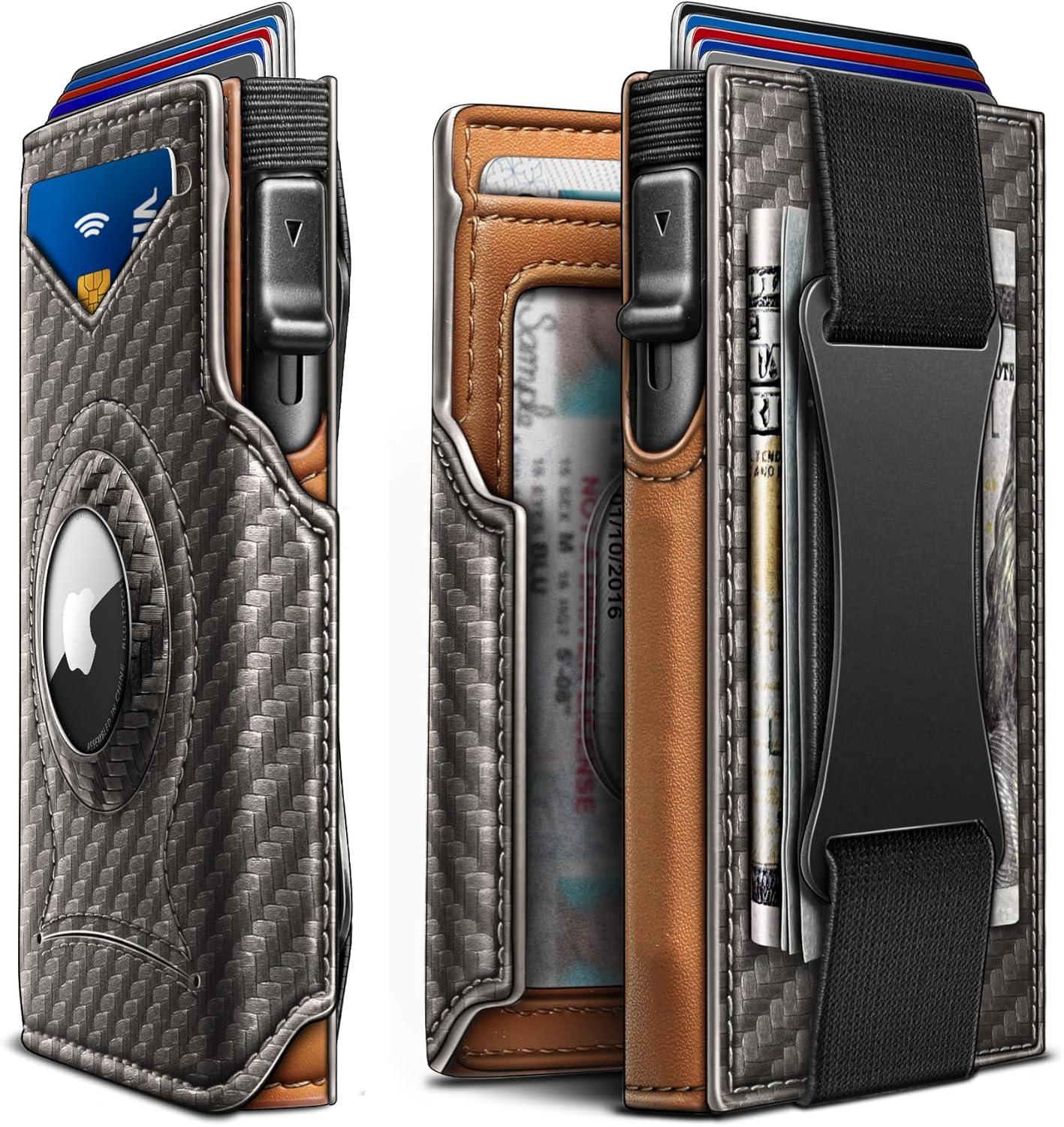 KEMISANT Airtag Wallet Men Gift,Mens Slim Front Pocket Wallet Money Clip Standard or Apple Airtag Use 3.8"×2.8"×0.9"