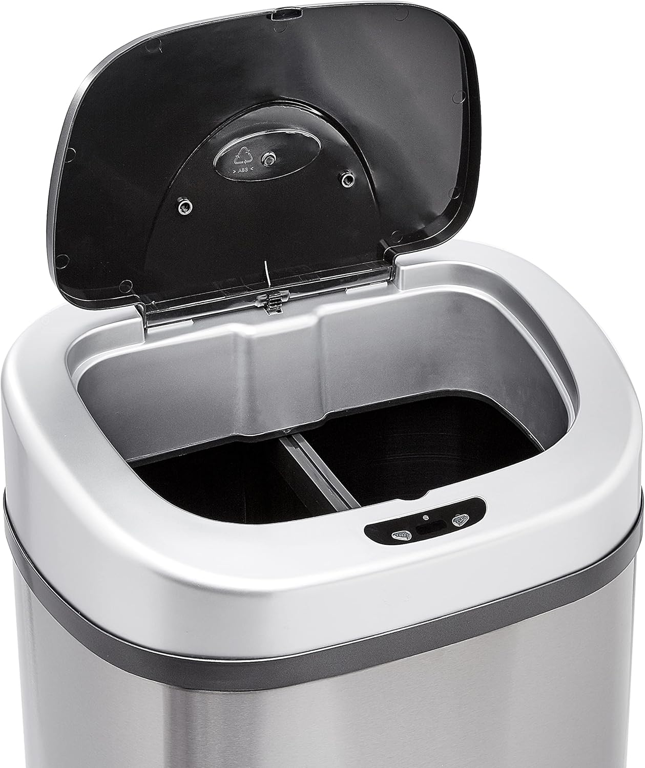 Amazon Basics Automatic Trash Can with Lid, Hands-Free, Stainless Steel, D-Shaped 80 l, 2 Bins