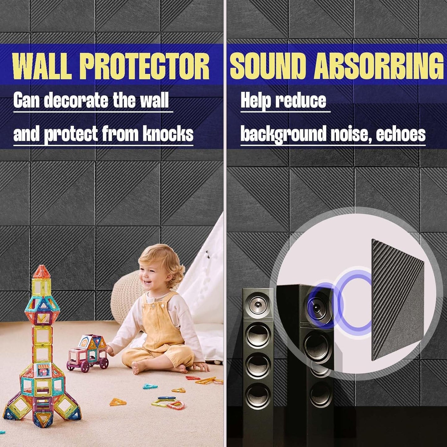 Large Cork Board for Walls 48"x 36", 12 Pack Felt Wall Tiles with Safe Removable Adhesive Tabs, Cork Board for Office,Pinboard Bulletin Board - Dark Gray