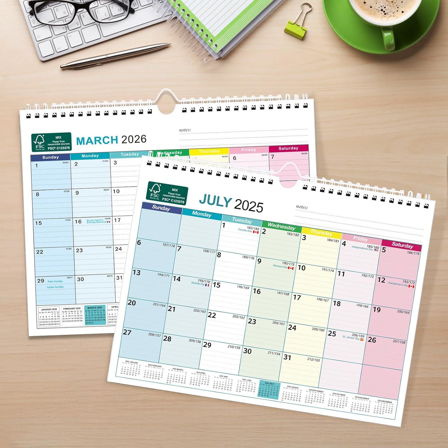 BOCT Wall Calendar 2025-2026 - Includes July 2025 to December 2026-18 Monthly Daily Planner 13 x 9.6 Inches, Julian Dates for New Year Christmas Gifts