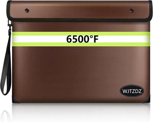 6500°F Fireproof Document Bag,Upgraded Fireproof Money Bag with Waterproof Zipper,10 Layers Heat Insulated Materials/Reflective Strip with Handle for Important Documents（Not Fit A4 Files）