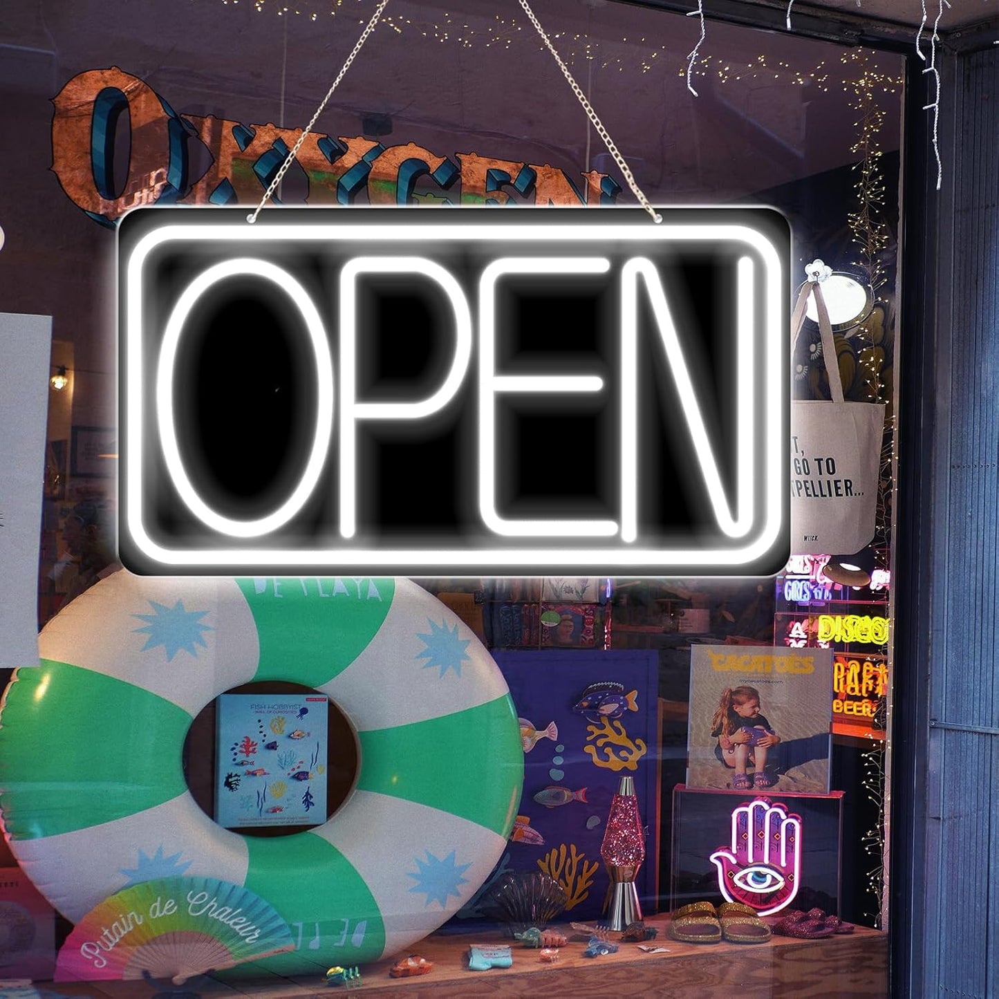 16.5" X 9" Led Neon Open Signs for Business Ultra Bright Plug In Electric Light Up Open Signs with ON/OFF Switch and 12V/2A AC Adapter for Storefront Window Bar Salon Coffee Stores (White)