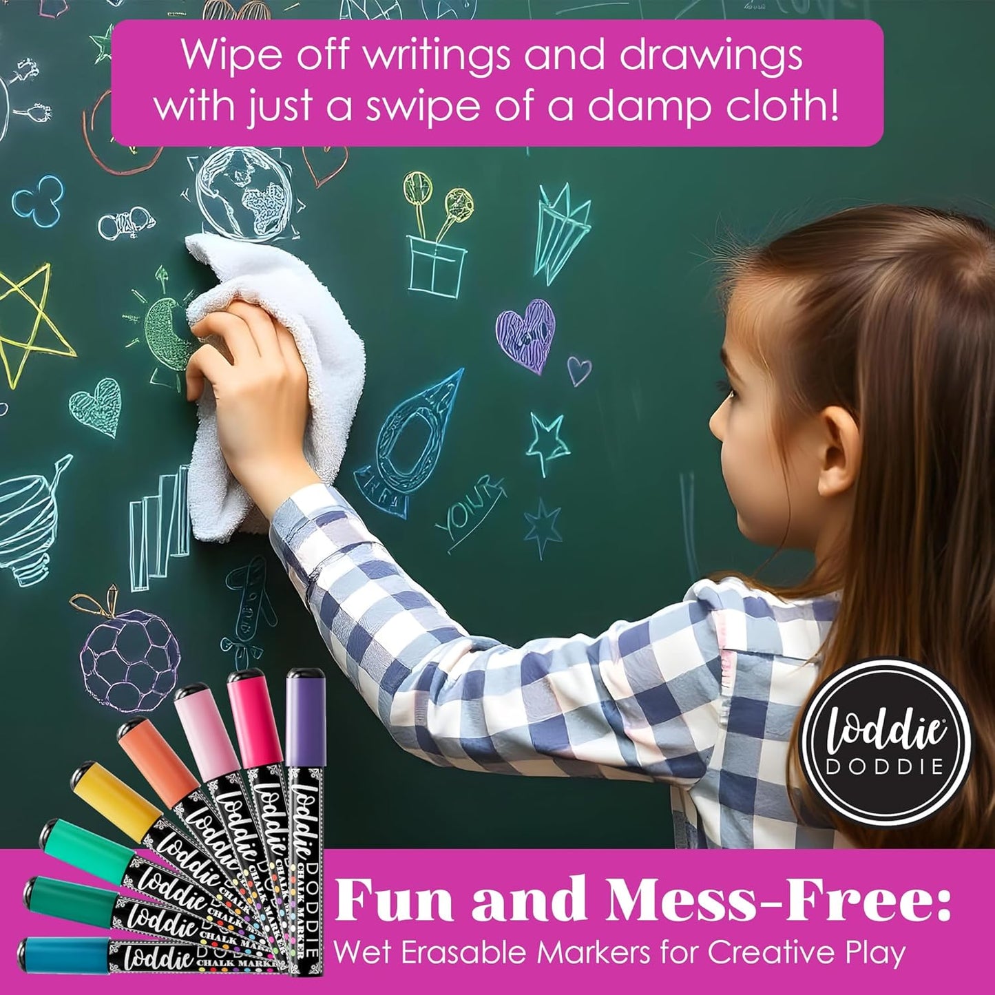 Loddie Doddie Liquid Chalk Markers - 8 Count, 6mm Reversible Chisel & Bullet Tips - Erasable Macaron Pastel Pens for Chalkboard & Acrylic Calendar - Teacher Must Haves - Dry Erase Markers - Chalk Pens