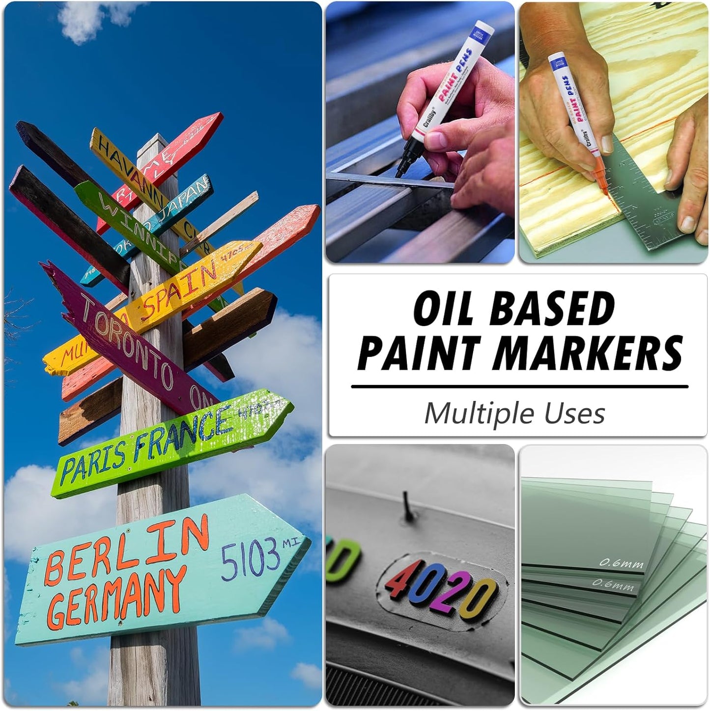 Black Paint Markers, 3 Pack Oil-Based Waterproof Quick Dry Permanent Paint Pen Set for Rocks Painting, Wood, Fabric, Plastic, Canvas, Glass, Mugs, Metal, Tire, Stone, DIY Craft