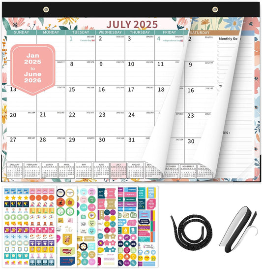 Ospelelf Desk Calendar 2025-2026, Magnetic Fridge Wall Calendar, 18 Month Monthly Large Calendar Planner with Plastic Cover 17" X 12", July 2025 to December 2026 Ditsy Floral