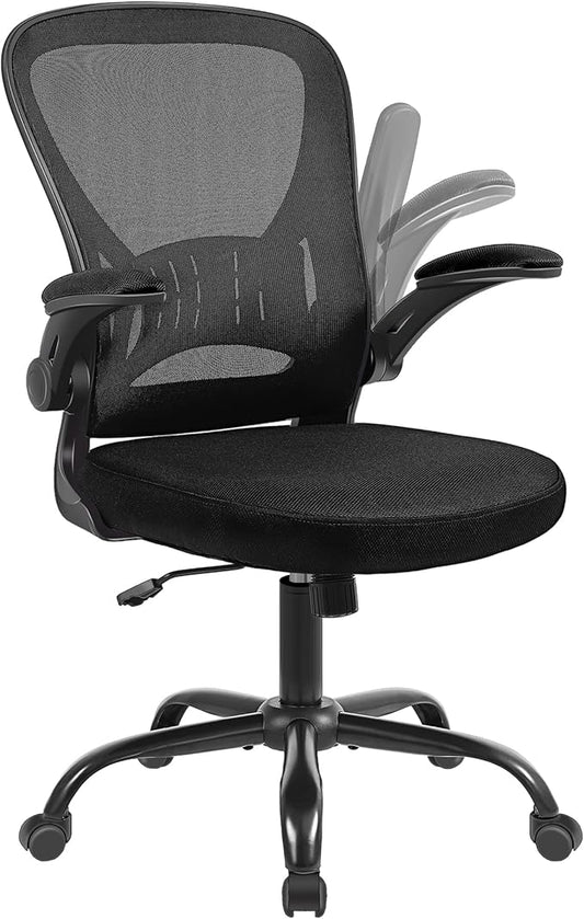 Youhauchair Mesh Office Chair, Ergonomic Home Office Desk Chairs with Flip-up Arms and Lumbar Support, Height Adjustable, Black