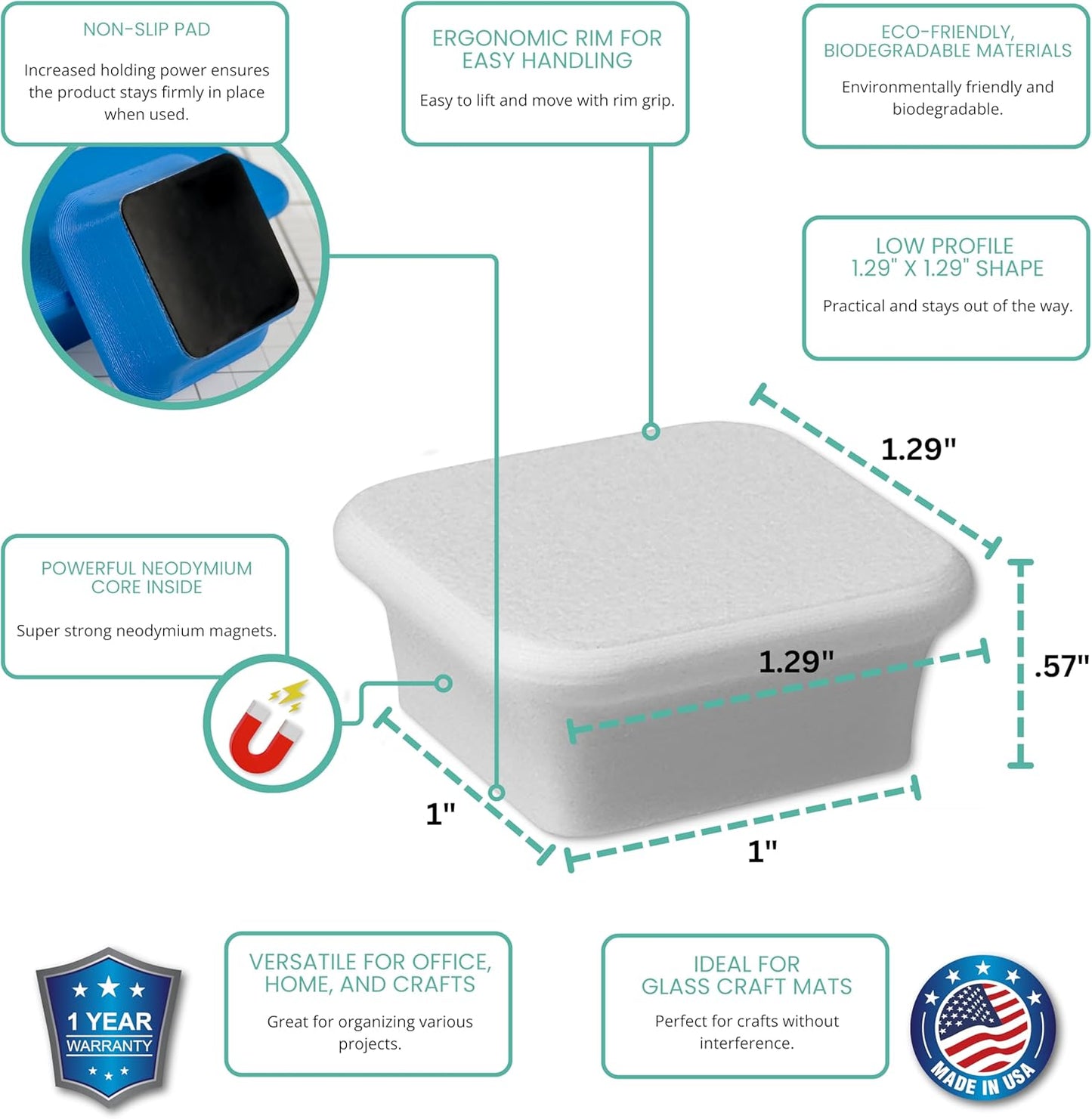 Glassboard Studio MiniBar Magnet - Strong Neodymium Rare Earth Magnets for Fridge, Whiteboard, Locker & Magnetic Glassboards - Ideal for Crafting & Office Use - Strong Fridge Magnets (Snow White, 12)
