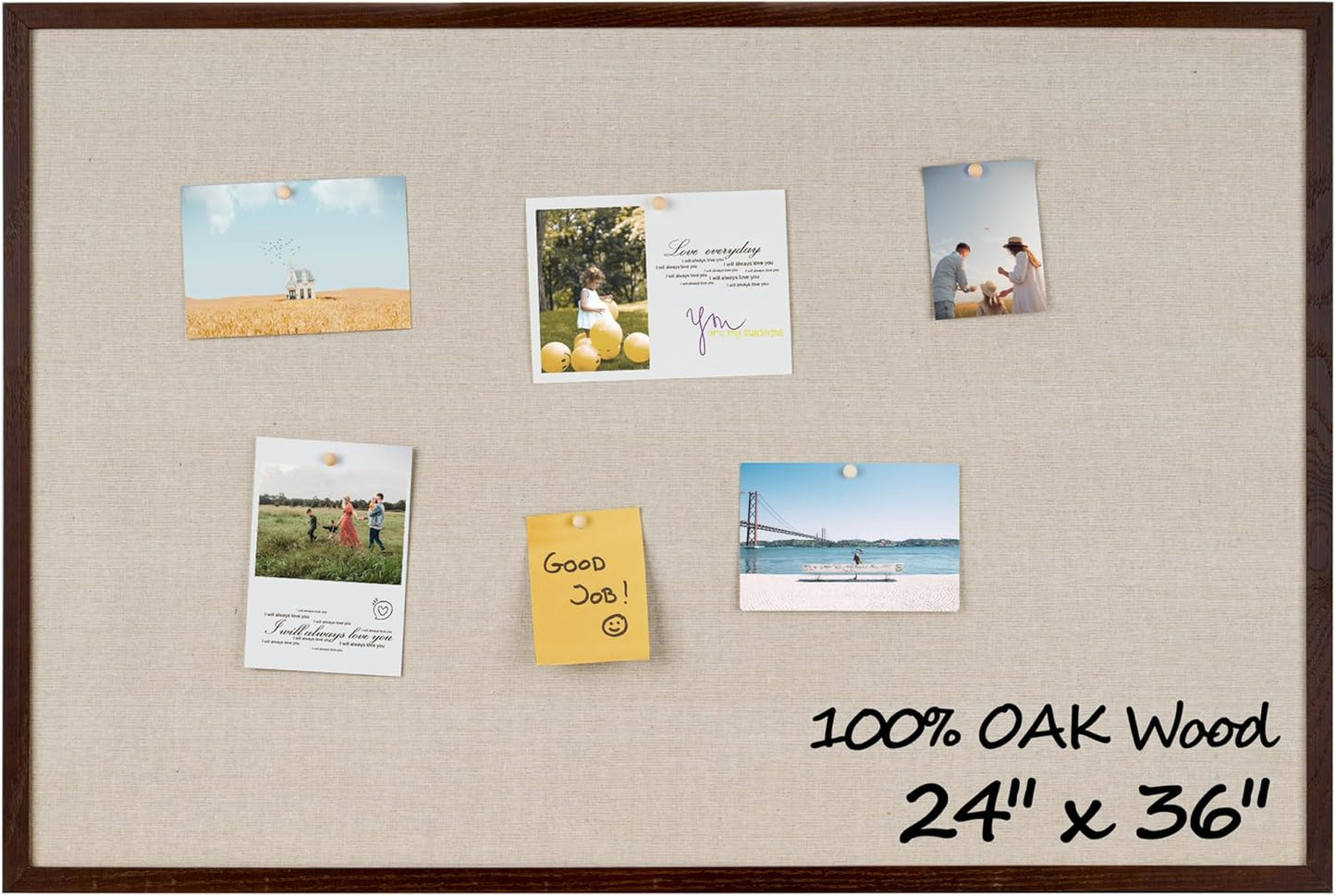 Fun Memories Cork Board Bulletin Board for Office, 24" x 36" Oak Wooden Framed Corkboard, Wall Mounted Notice Pin Board for School Home & Office, Dark Walnut