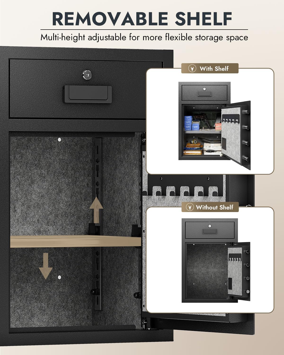 5.1 Cu Ft Safe for Home with Fireproof and Waterproof Document Bag Cash Money Drawer Safe with Digital Keypad Alarm System Removable Shelf Security Safes for Money Cash Documents Medicines