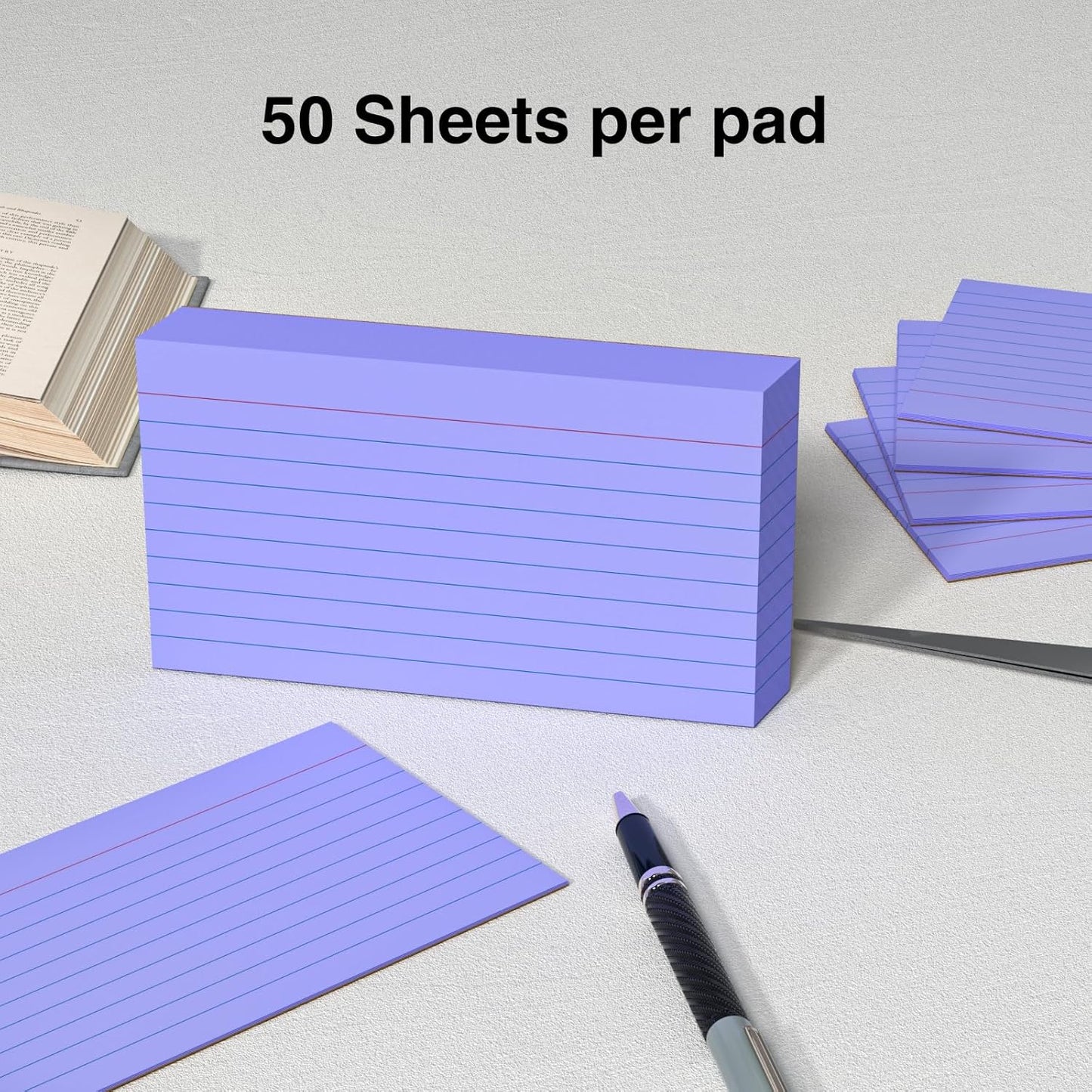 250 Count Index Cards 3x5 Inch 180gsm, Heavy Weight Purple Color Flash Card (50 Sheets Each), Note Taking for Students, Teachers, Professionals, Study Note Cards for Office Home School
