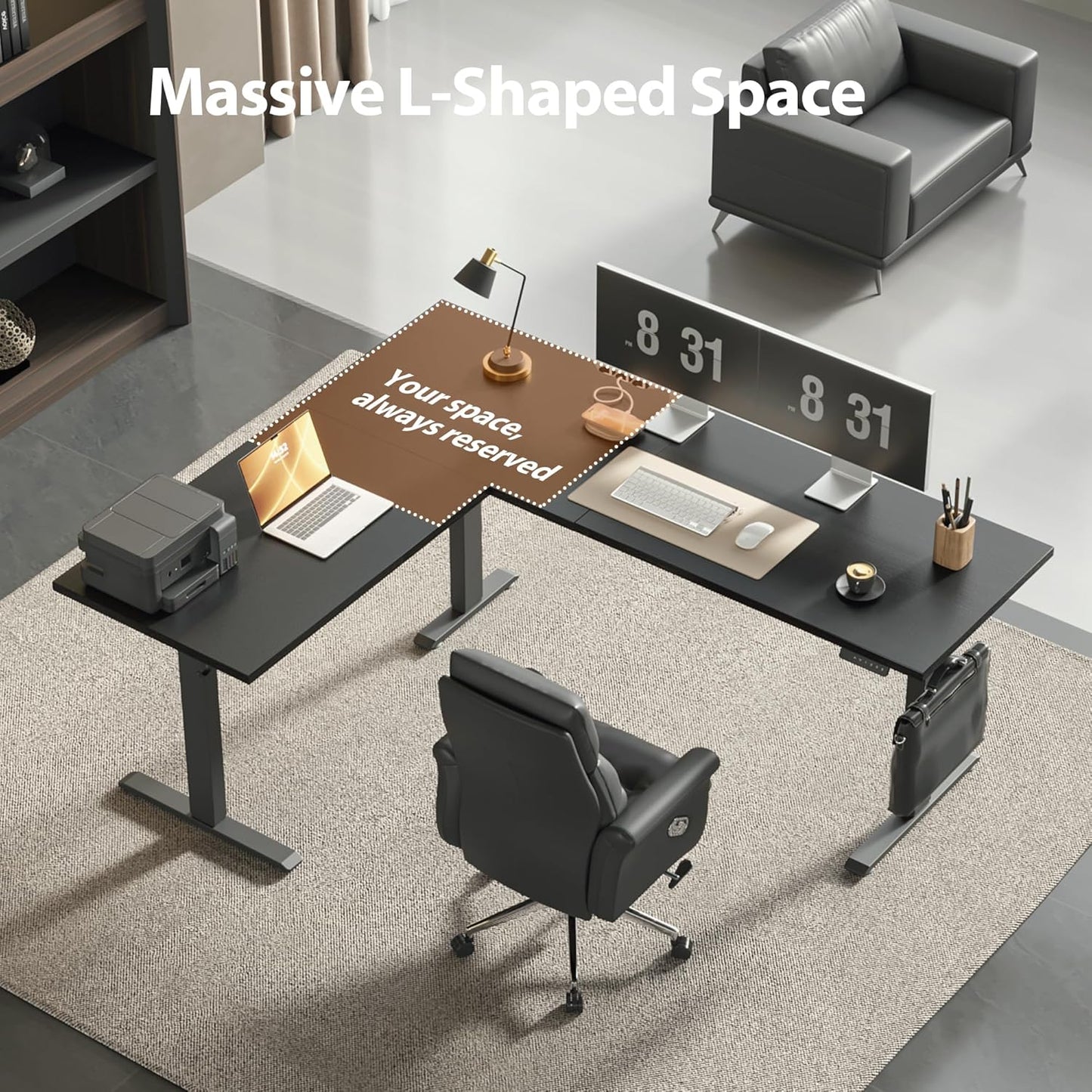 Agilestic Triple Motors 73" x 60" L Shaped Standing Desk, Electric Standing Desk Adjustable Height, Extra Large Desktop Corner Table for Home Office, Gaming Workstation, Splice Board, Black