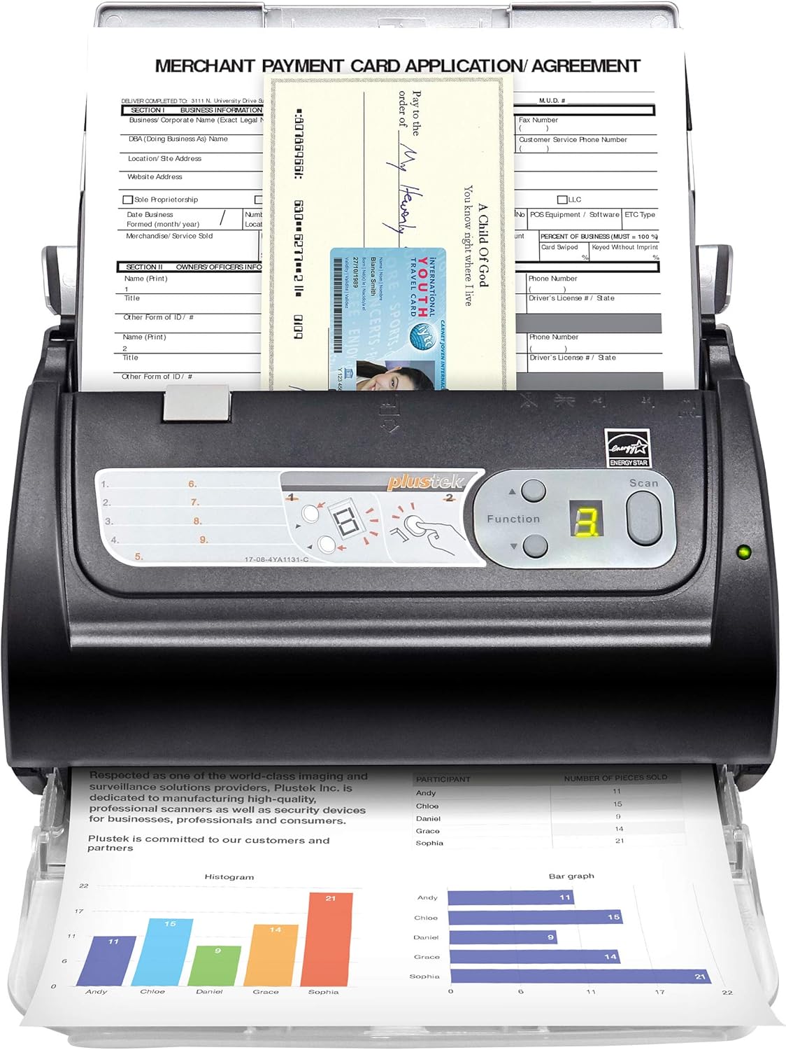 Plustek PS188 High Speed Double-Sided Color Document Scanner, with Automatic Document Feeder (ADF), 30 Pages Per Minute, Support Windows 7/8/10/11