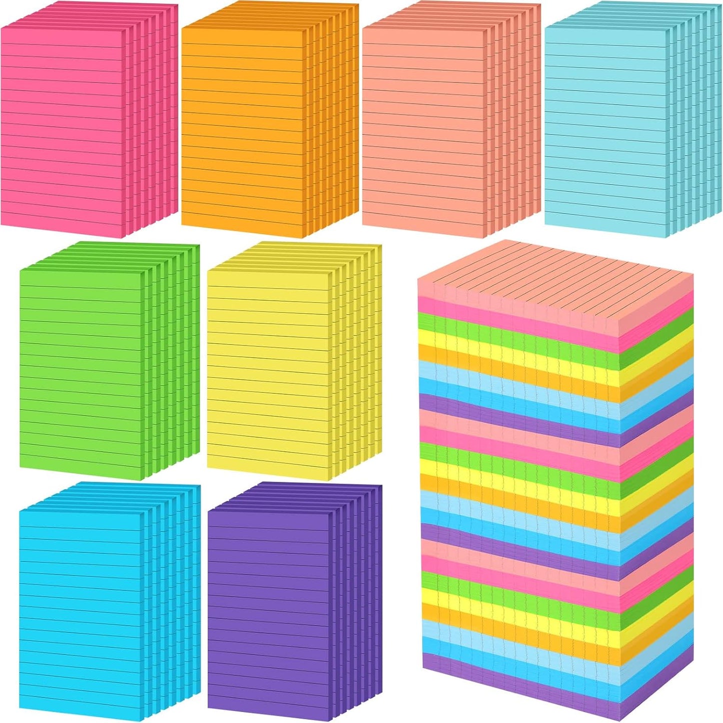Yexiya 64 Pcs Lined Sticky Notes Self Stick Notes with Lines Bright Assorted Colors Sticky Pad for Home Office Products Post Memos, 1920 Sheets(4 x 6 Inch,Classic Color)