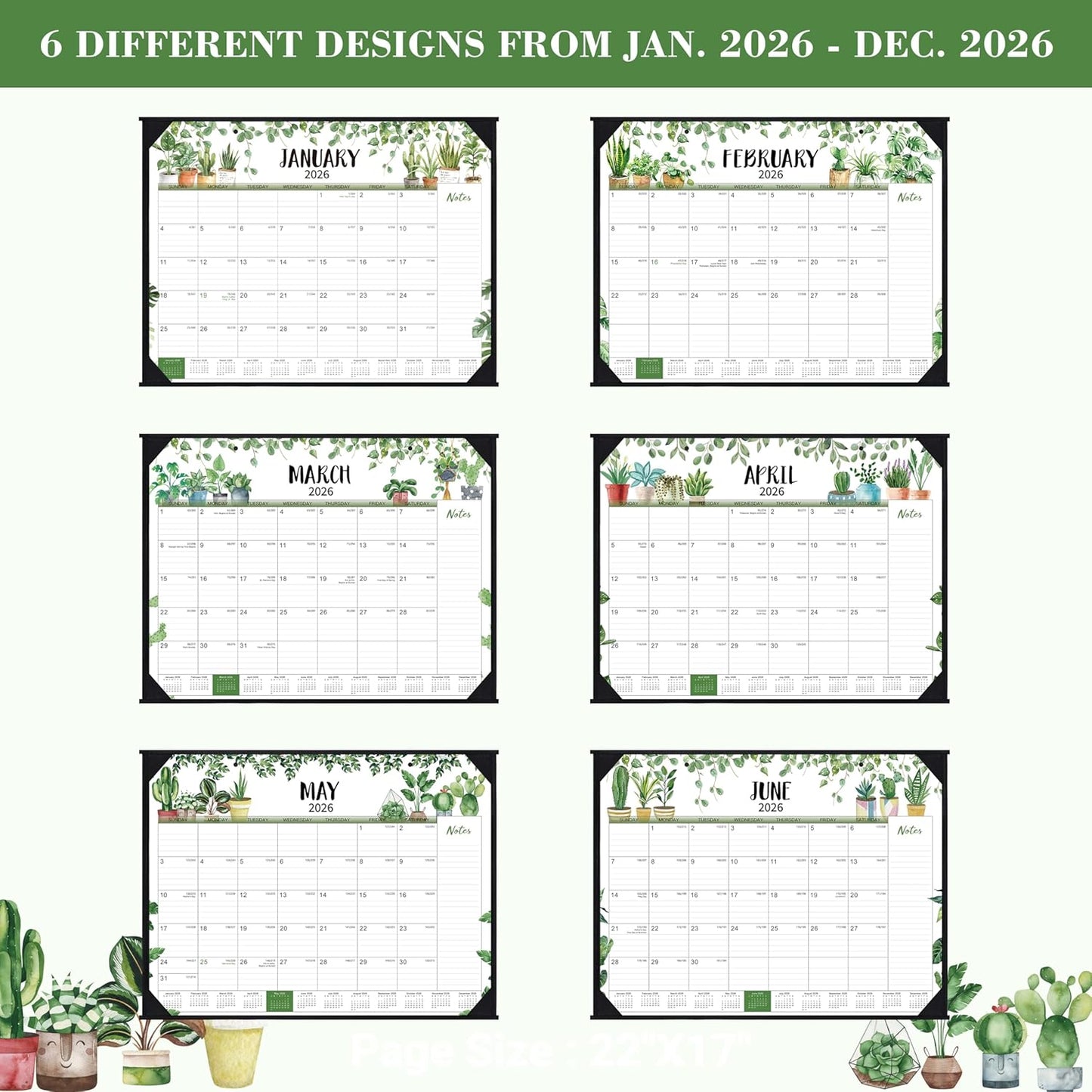 2026 Desk Calendar - 2026 Large Desk Calendar 22x17, Jan. 2026 - Dec. 2026, 2026 Large Calendar, 12 Months, Corner Protectors - Plants