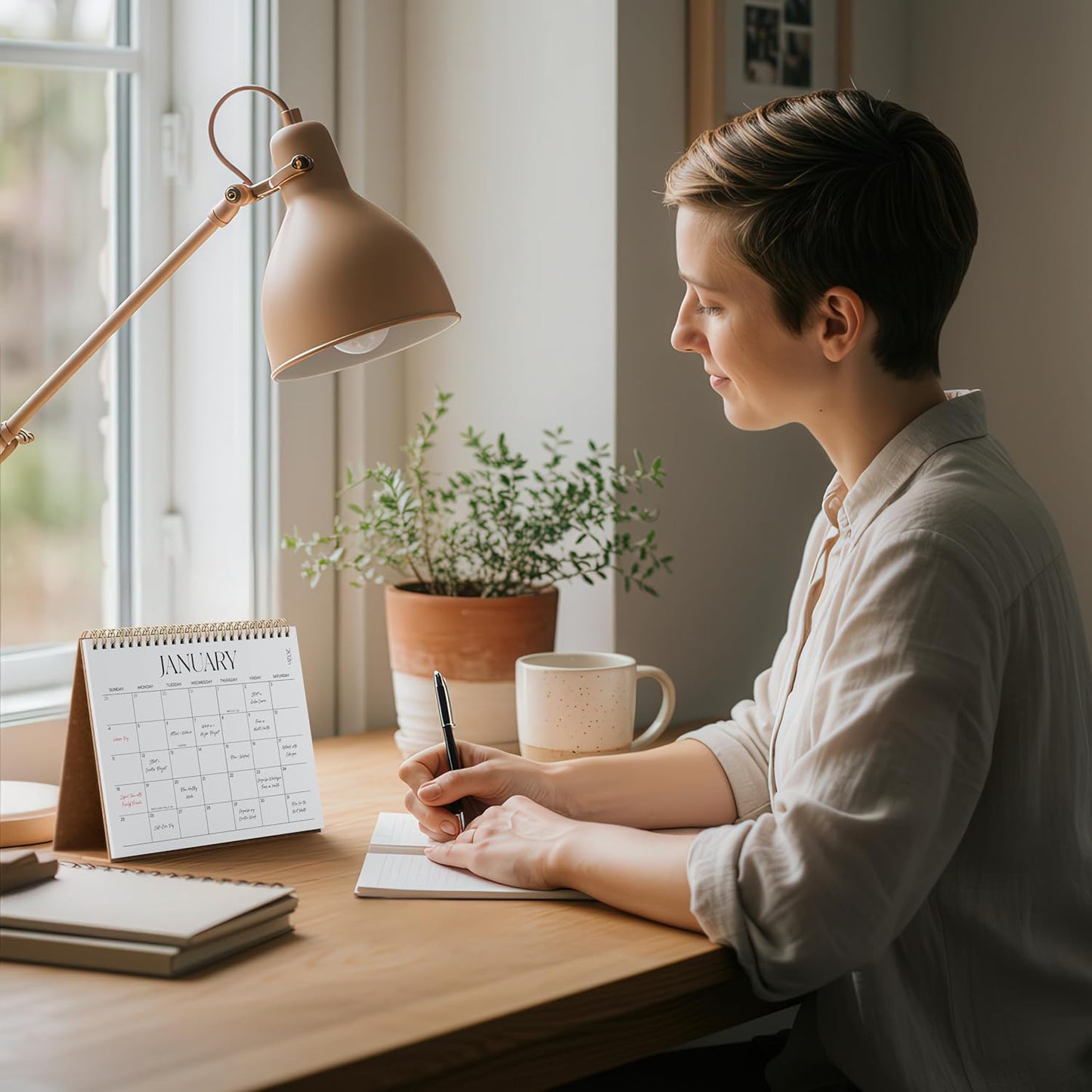 Small Desk Calendar 2025-2026, Jokotha Standing Flip Calendar, September 2025 to December 2026, 16 Month Desktop Calendar with Stickers & Minimalist Design, 8"x6"