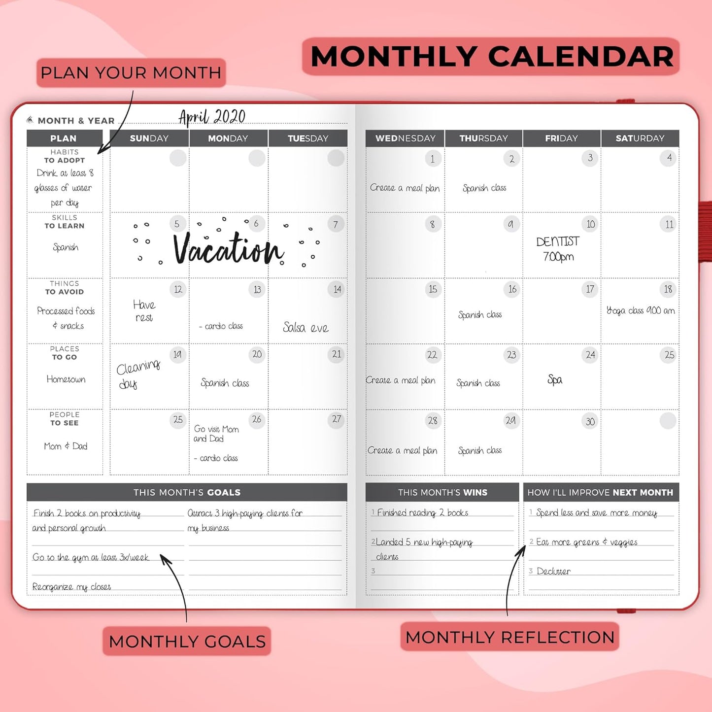 Clever Fox Planner – Undated Weekly & Monthly Planner for Productivity, Time Management & Goals – Organizer Journal – A5 (Red)