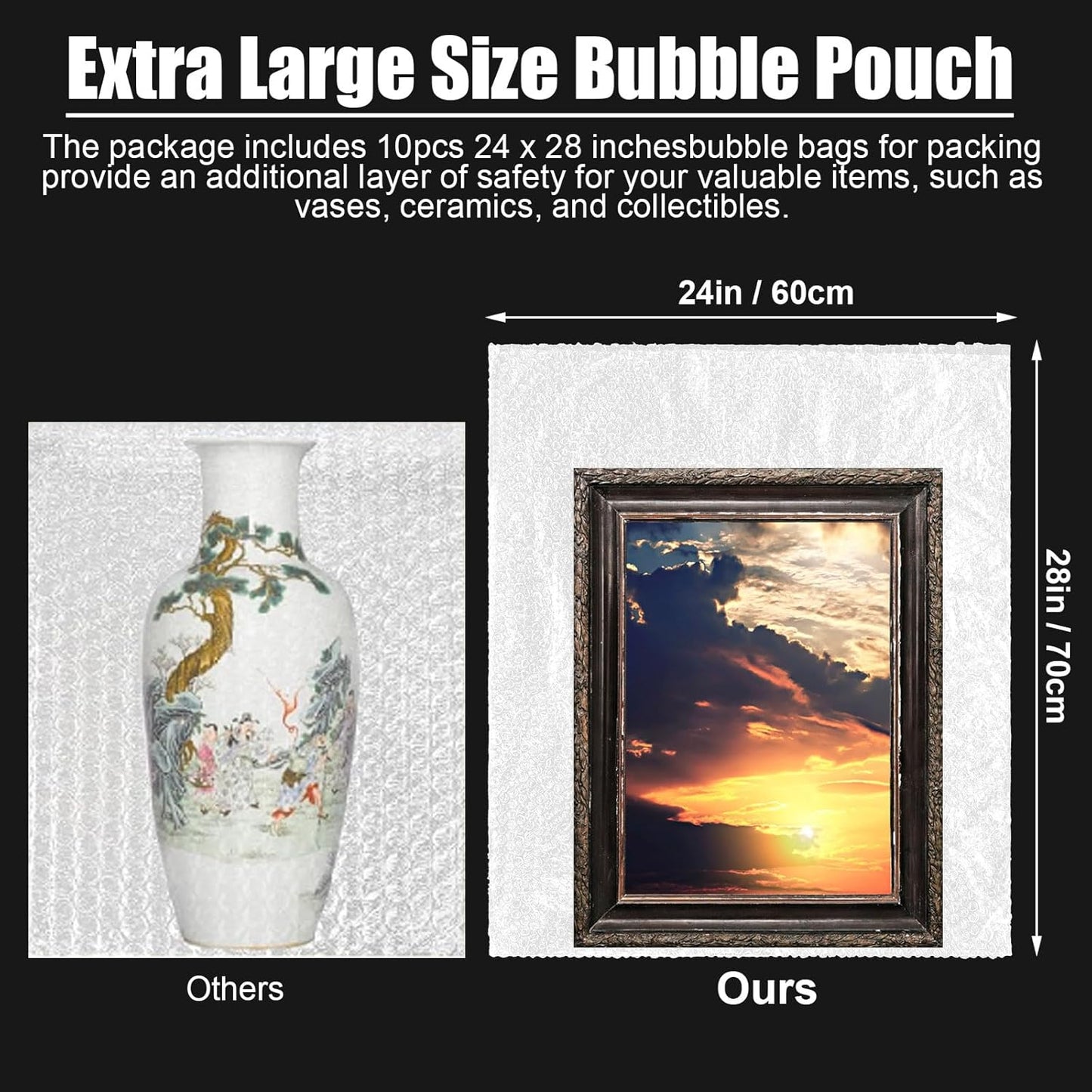 10 Pack 24 * 28 Inch Extra Large Bubble Pouches Clear Bubble Pouch Wrap Bags for Packing Shockproof Cushioning Wrap Bag for Shipping Moving Fragile Dishes China Plates Painting Fragile Items