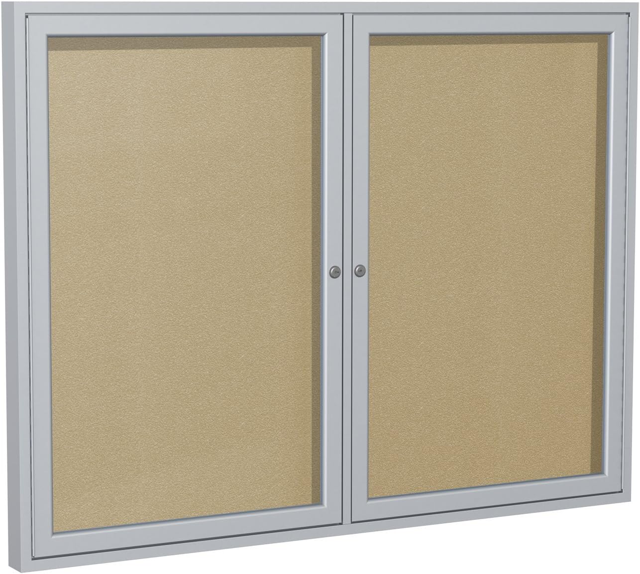 Ghent 36"x48" 2-Door Outdoor Enclosed Vinyl Bulletin Board, Shatter Resistant, with Lock, Satin Aluminum Frame - Caramel (PA23648VX-181), Made in the USA