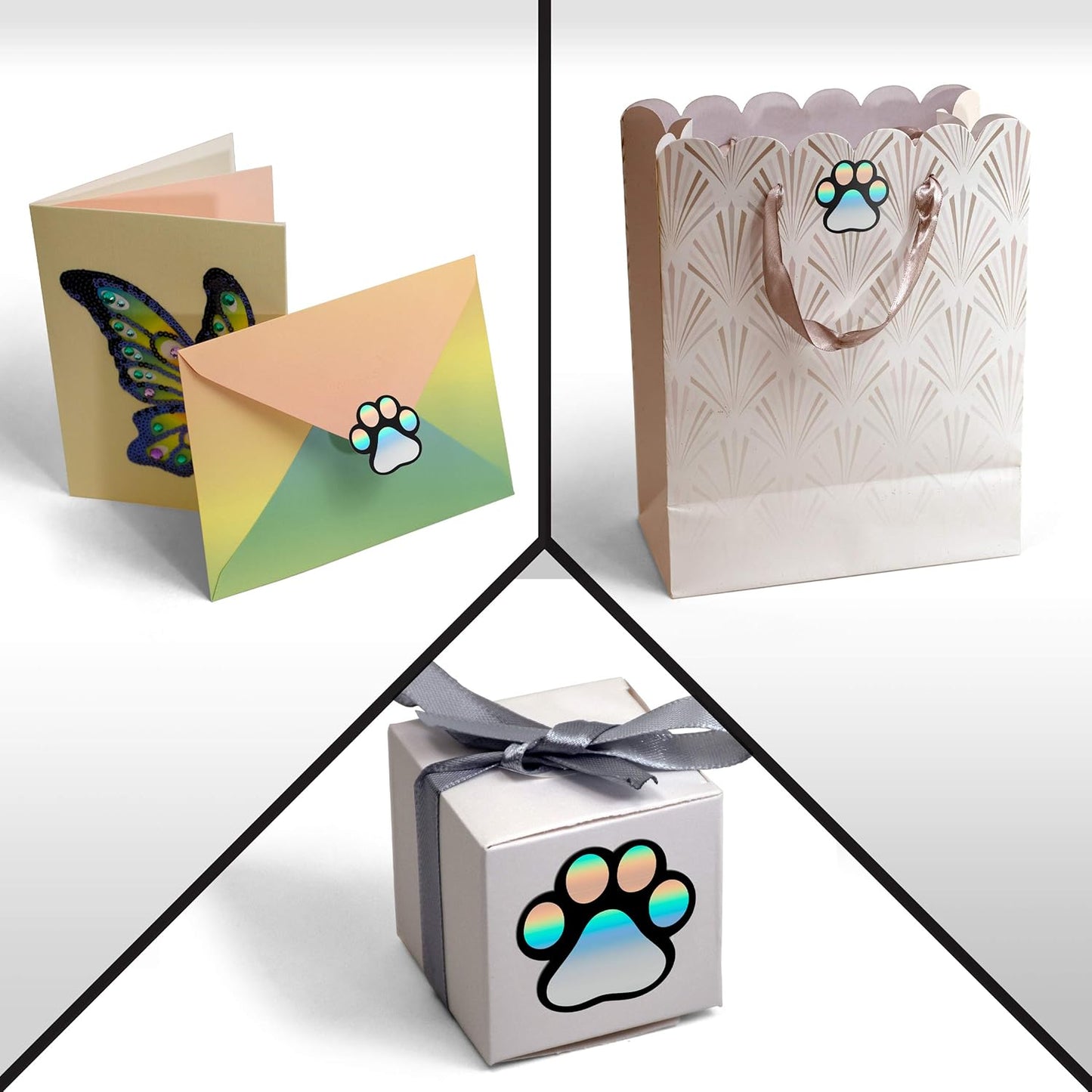 Paw Prints Animal Stickers- 500 1.5" Labels, Dog Paw Prints for Kids, Parties, Vets, Kennels, and Mailing. Made in The USA by Kenco (Glitter Holo Paws)