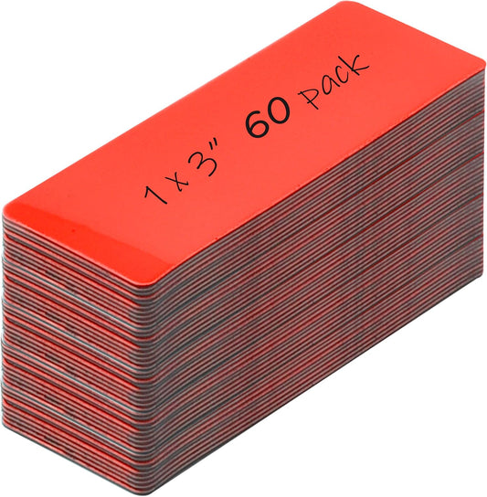 Realth Dry Erase Magnetic Labels Red (1'' × 3''60 Pcs),Blank Magnets for Whiteboard, Washable Reusable Magnetic Sheets Erasable Cards for Classroom Fridge Office Teachers Students