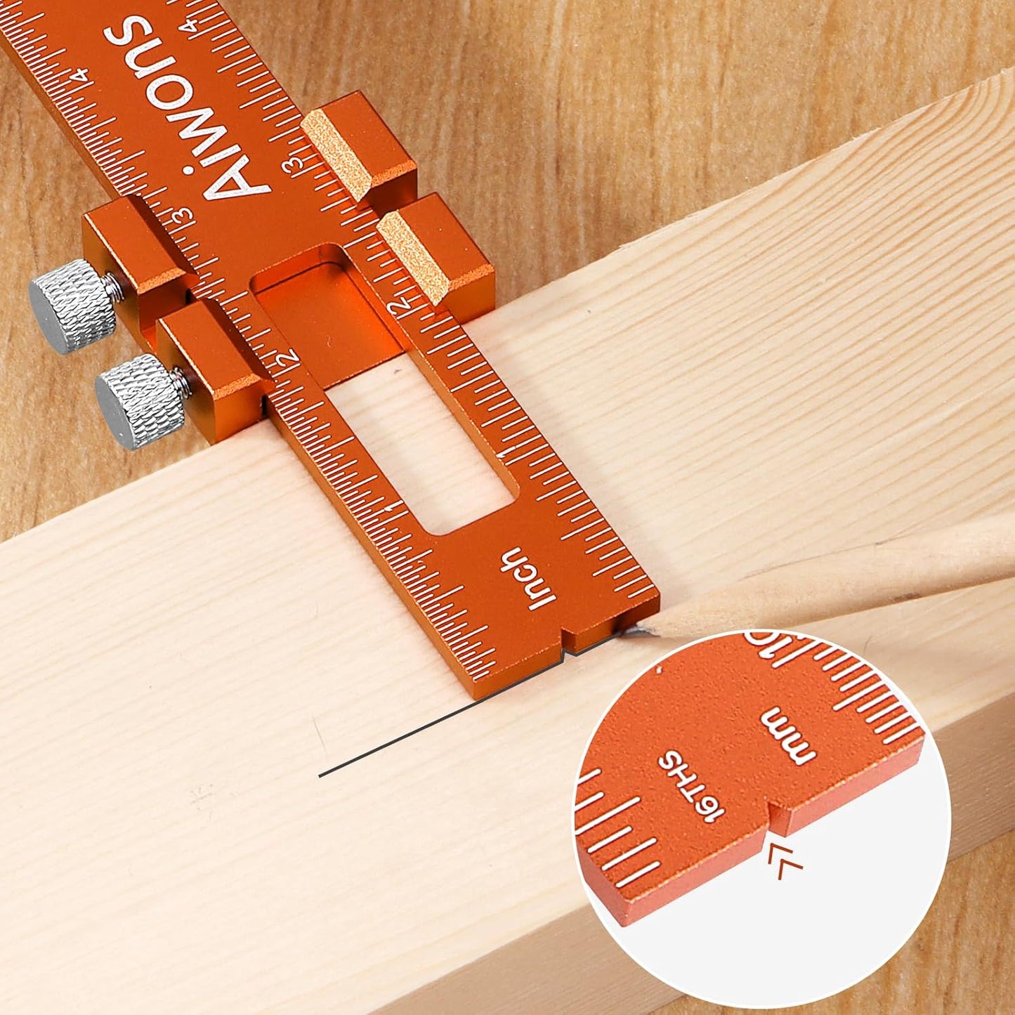 Woodworking Ruler Pocket Rule -12/8/6 Inch Precision Pocket Ruler with 45°& 30°Metal Slide Stop - Wood Marking Ruler Metric Inch Measuring Scribing Rulers - Aluminum Alloy Square Ruler