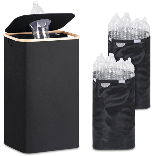 29 Gallons Recycling Bins for Kitchen, Indoor Recycle Bins with Lid, 110L Large Recycle bin with 2 Removeable Reusable Inner Bags, for Bottles Cans Glass Plastice Cartons(Black)