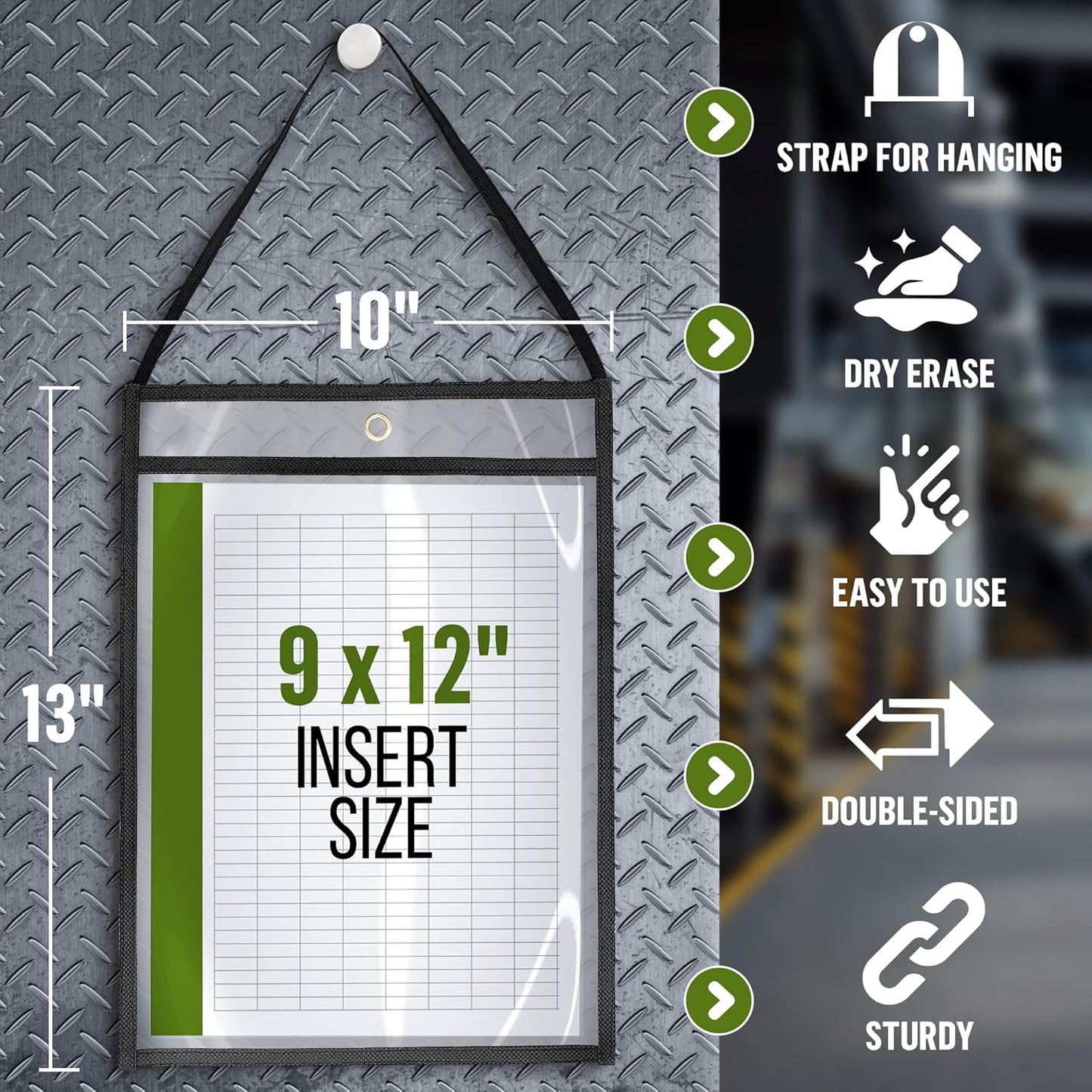 20 Pack Job Ticket Holders 9x12 with Strap - Permit Holder for Documents - Hanging Shop Ticket Holders - Work Order Plastic Sleeves - Dry Erase Pockets Sleeves Mechanic & Automotive Work Order Sleeve