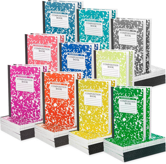 Fainne 100 Pack A5 Composition Notebooks Bulk College Ruled Composition Notebooks Marble Covers Notebook for Student Classroom Office Supplies 30 Sheet/60 Page(Light Color)