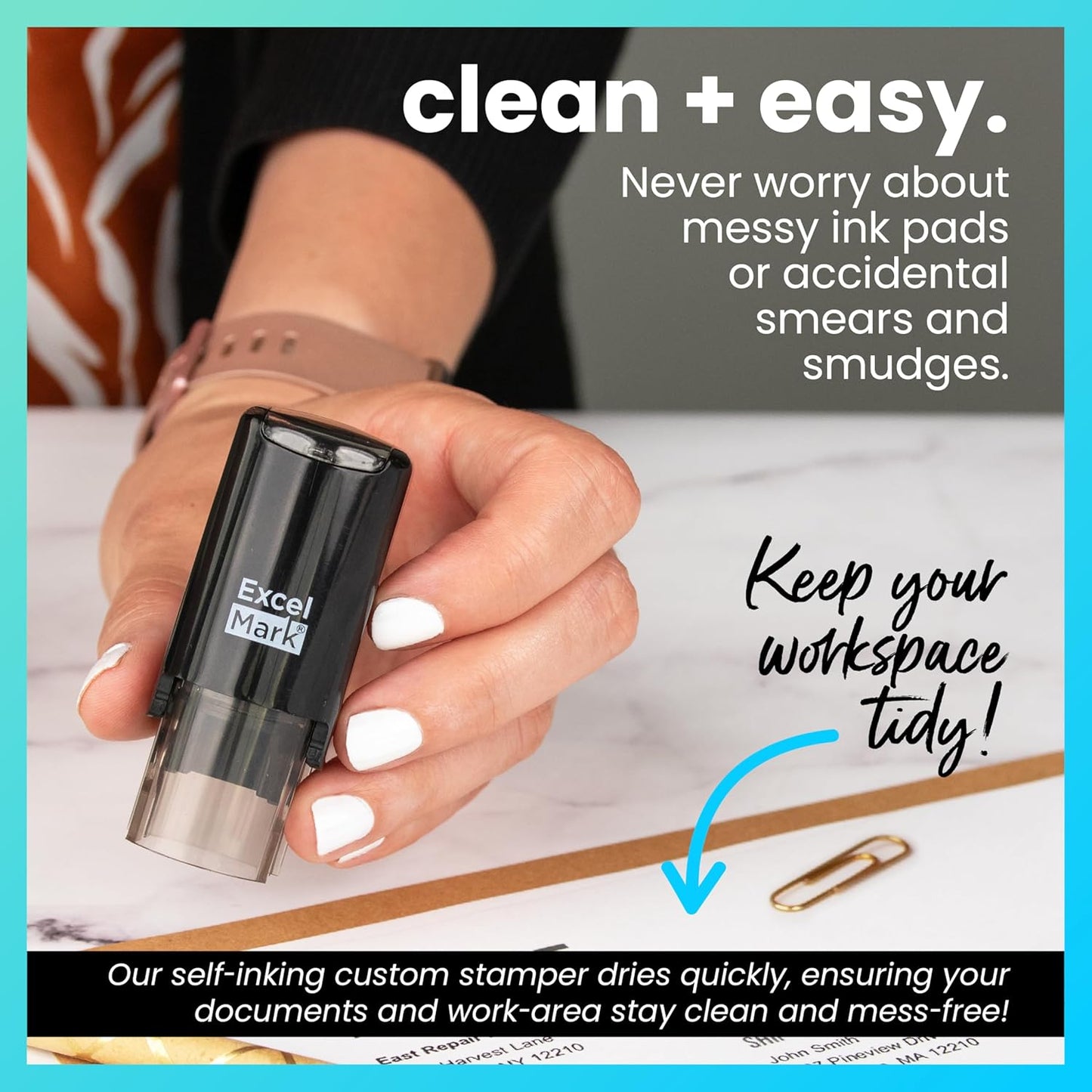 ExcelMark Smiley Face - Self-Inking Round Teacher Stamp - Red Ink