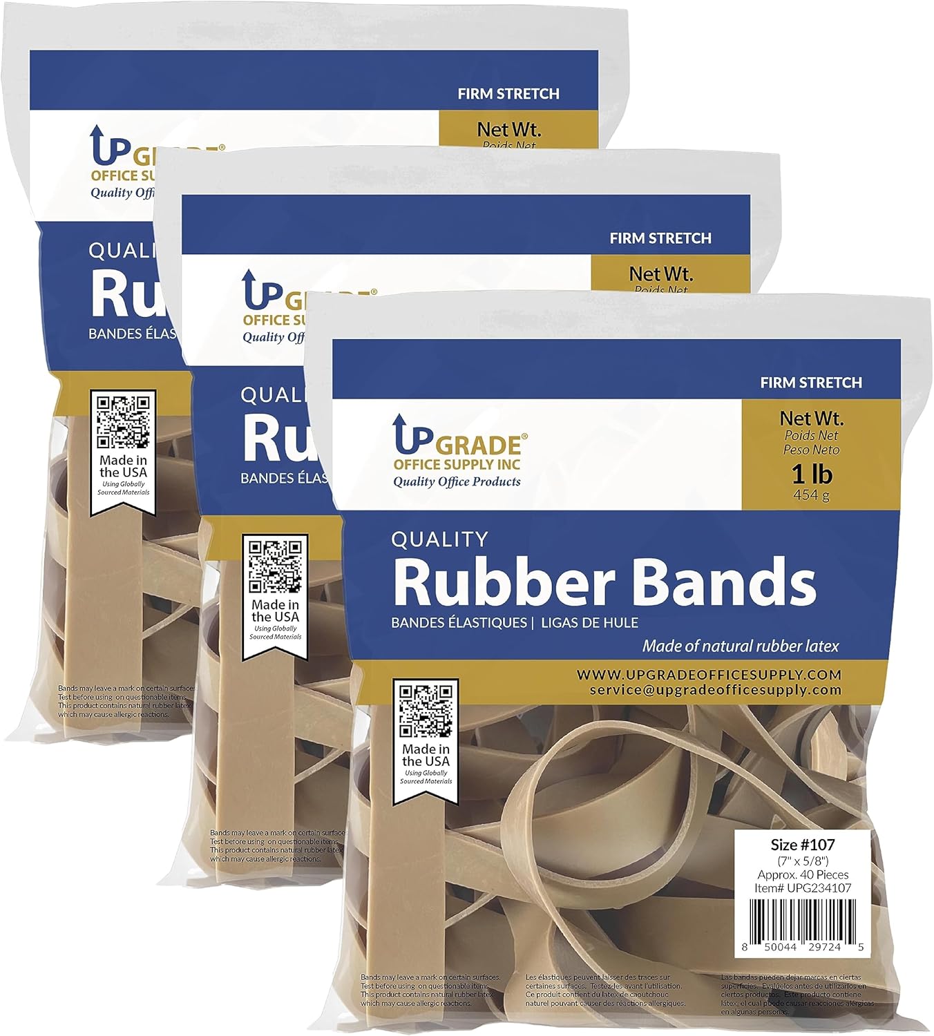 Upgrade Office Supply UPG234107PK3 Rubber Bands, Size 107 (7 x 5/8), 120 Bands, 1 lb 3-Pack, USA