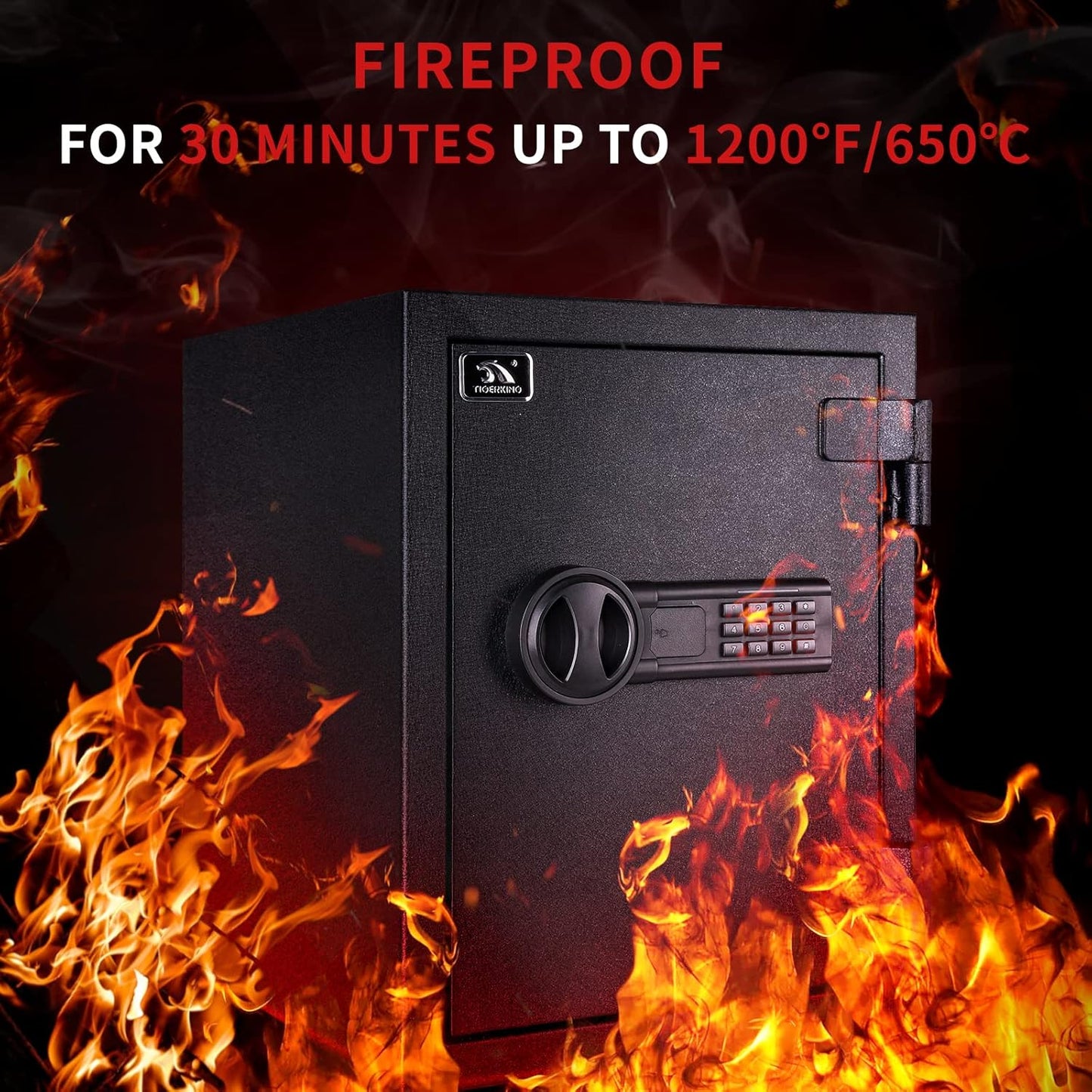 TIGERKING Fireproof Safe,1.24 Cubic Feet Small Steel Money Safe Box Home Safes with Digital Lock for Home and Office