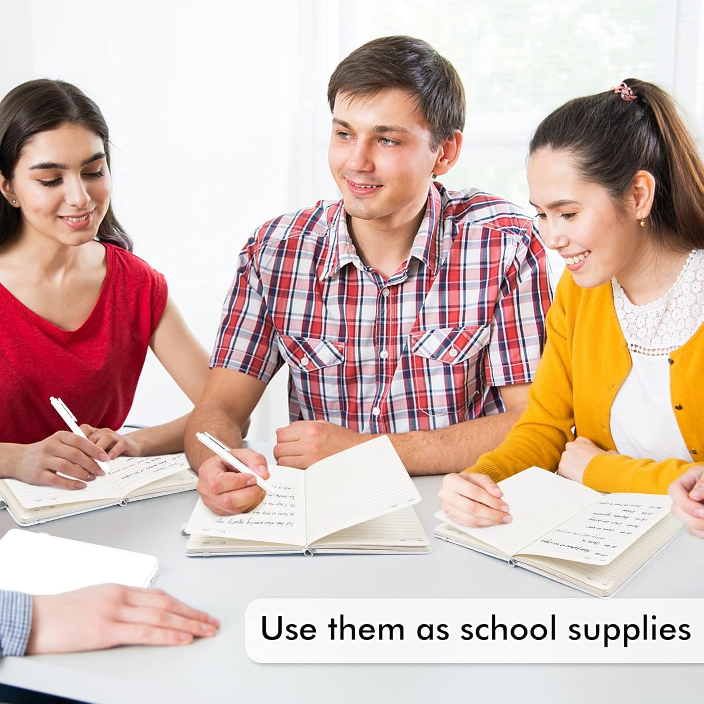 feela 12 Pack Notebooks Journals Bulk, Hardcover Notebook Classic Ruled Lined Journals with Pen Holder for Women Girls School Business Supplies, with 12 Black Pens, 120 GSM, 5.1”x8.3”, A5, White