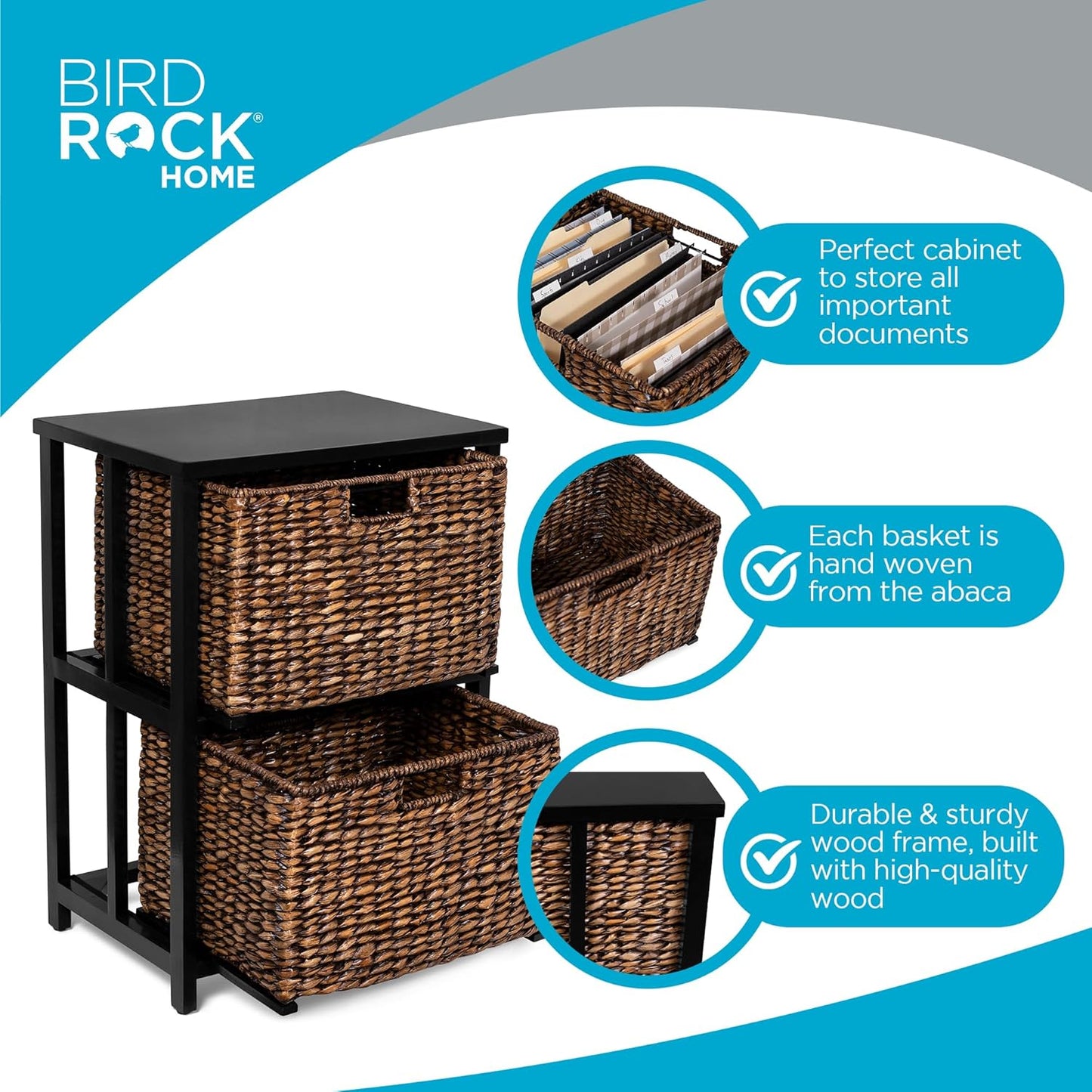 BIRDROCK HOME 2 Tiered File Cubby w/Wood Top - File Cabinet, Home Office Storage, Nightstand, Decorative Wooden Organizer | Desk, Modern Table, Shelves, Side Table, Craft Furniture - Brown Wash