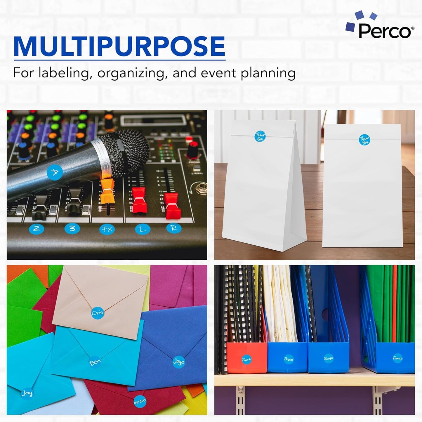 Perco Light Blue 1-Inch Perforated Circle Dot Sticker Labels — 10 Rolls, 10,000 Round Stickers — with Permanent Adhesive for Inventory Management, Color Coding, Garage Sales, Crafts—Made in USA