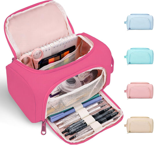 Hsmihair Large Pencil Pouch,Pencil Case Aesthetic,Zipper Pencil Box for Girls Back to School Supplies Emergency Bag Makeup Bag (Deep Pink)