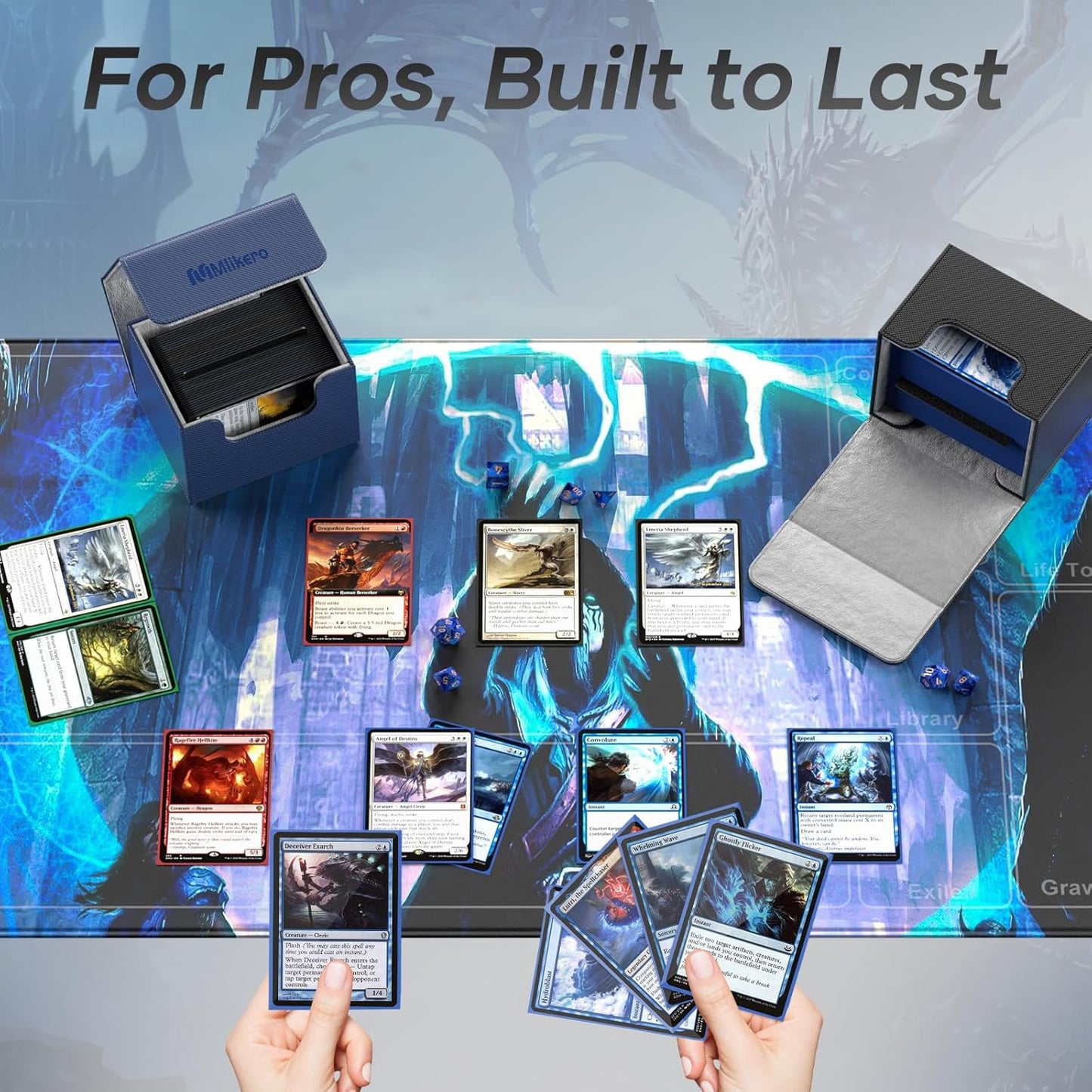 Mlikero Card Deck Box, Commander Deck Box Holds 100+ Double-Sleeved Cards with Divider, Leather Magnetic Closure Card Box Fit for MTG, TCG (Blue)