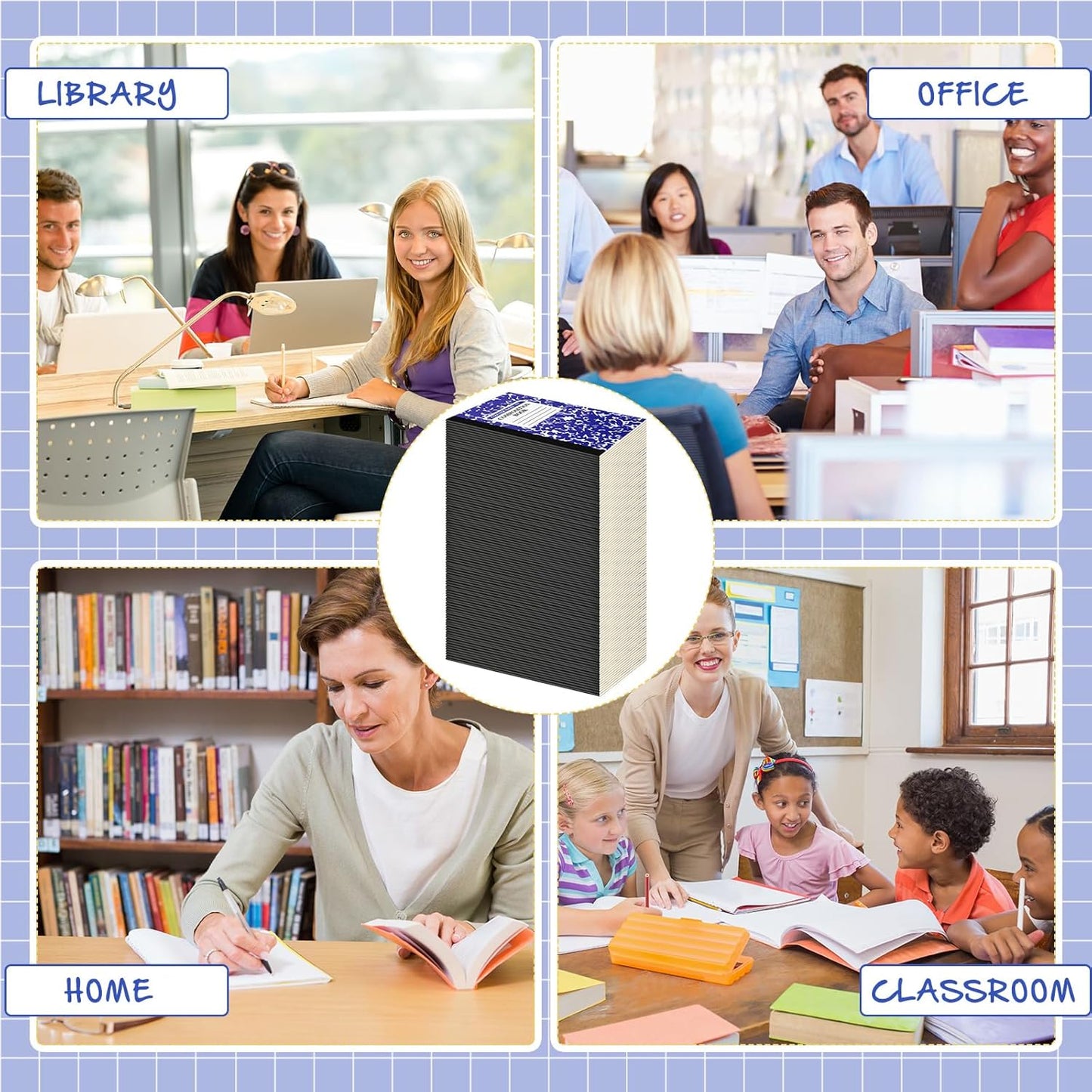 Fainne 100 Pack A5 Composition Notebooks Bulk College Ruled Composition Notebooks Marble Covers Notebook for Student Classroom Office Supplies 30 Sheet/60 Page(Dark Blue)