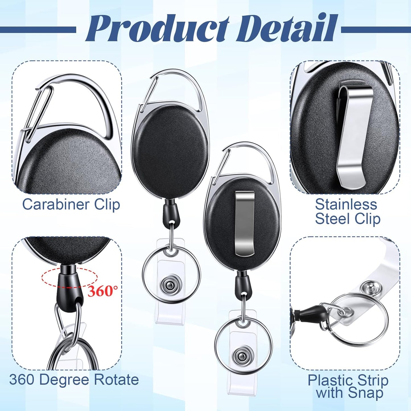 Laumoi Heavy Duty Retractable Badge Holder Reel with Belt Clip Keyring and Waterproof Vertical ID Card Holders for ID Name Card Keychain Badge(6 Colors)