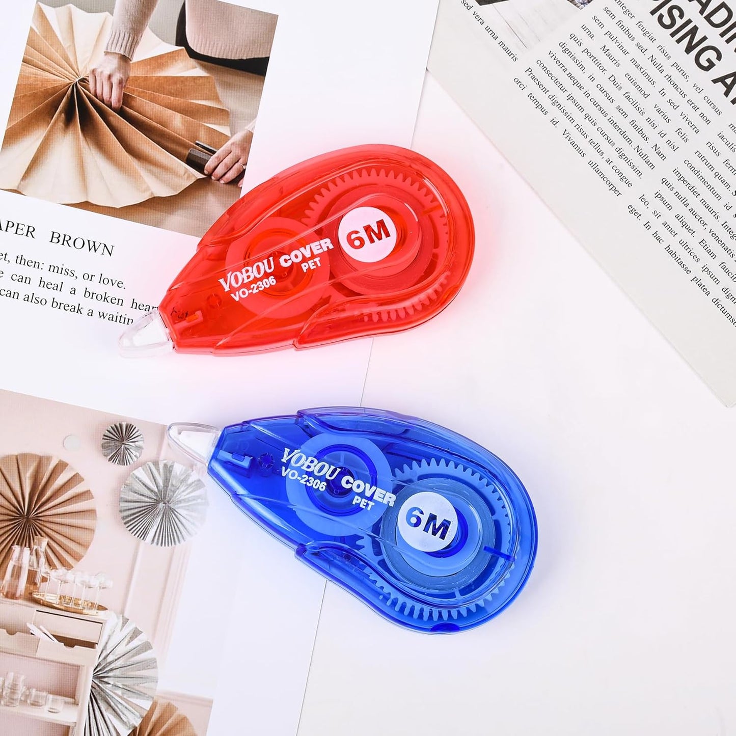 White Correction Tape, Easy To Use Applicator for Instant Corrections Wrong Writing At Any Time, For school, Office (Red and Blue, 12pack, 6M/256" x 0.2")