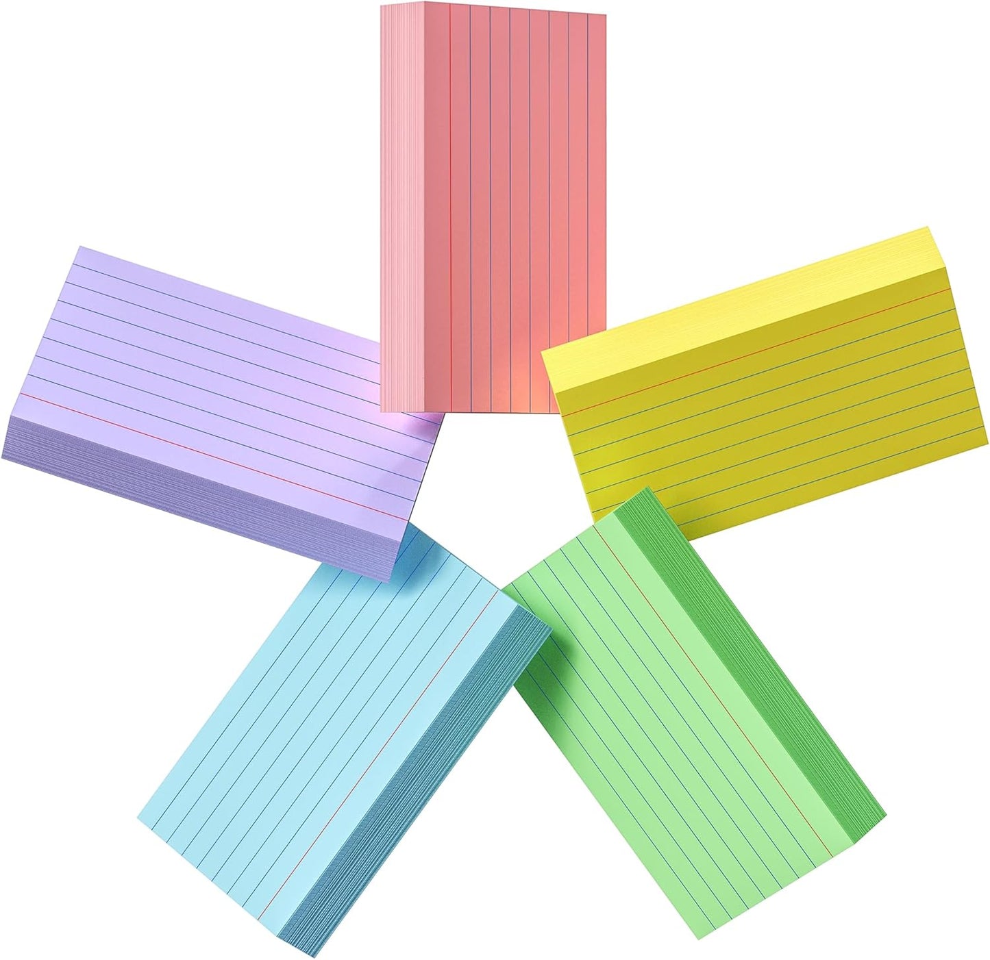 250 Count Colored Index Cards 3x5, 180gsm Heavy Weight Flash Cards, Ruled Index Cards, 5 Color (50 Sheets Each), Portable Note Taking for Students, Teachers, Study Note Cards for Office Home School