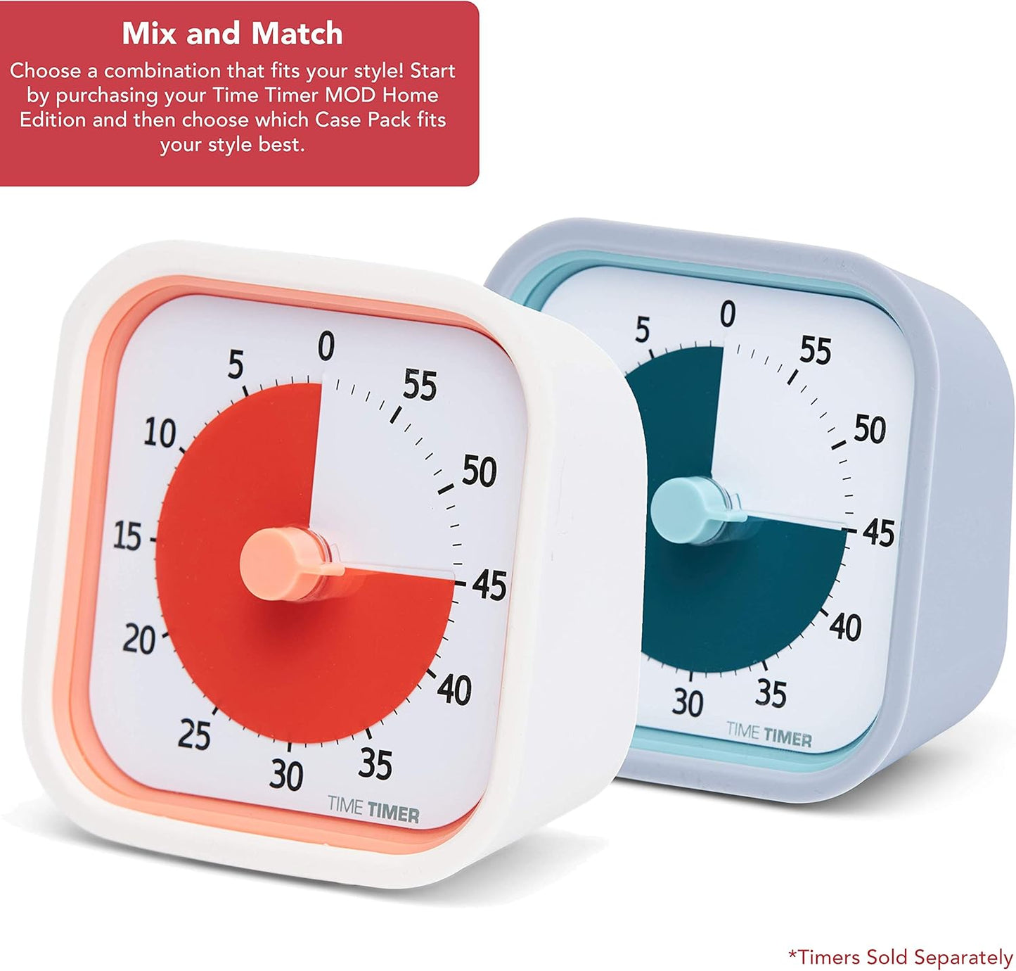 TIME TIMER Home MOD Neutral Cases - for Classroom Learning, Homeschool Study Tool, Student Desk Clock and Office Meetings with Silent Operation (2-Pack)