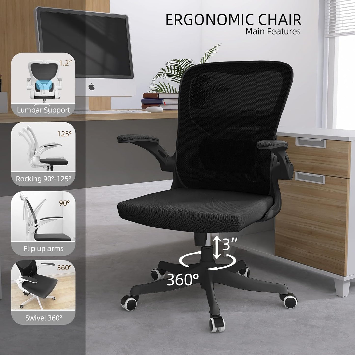 Desk Office Chairs Computer Mesh Chair Executive Chair with Lumbar for Home & Office (05Blcak)